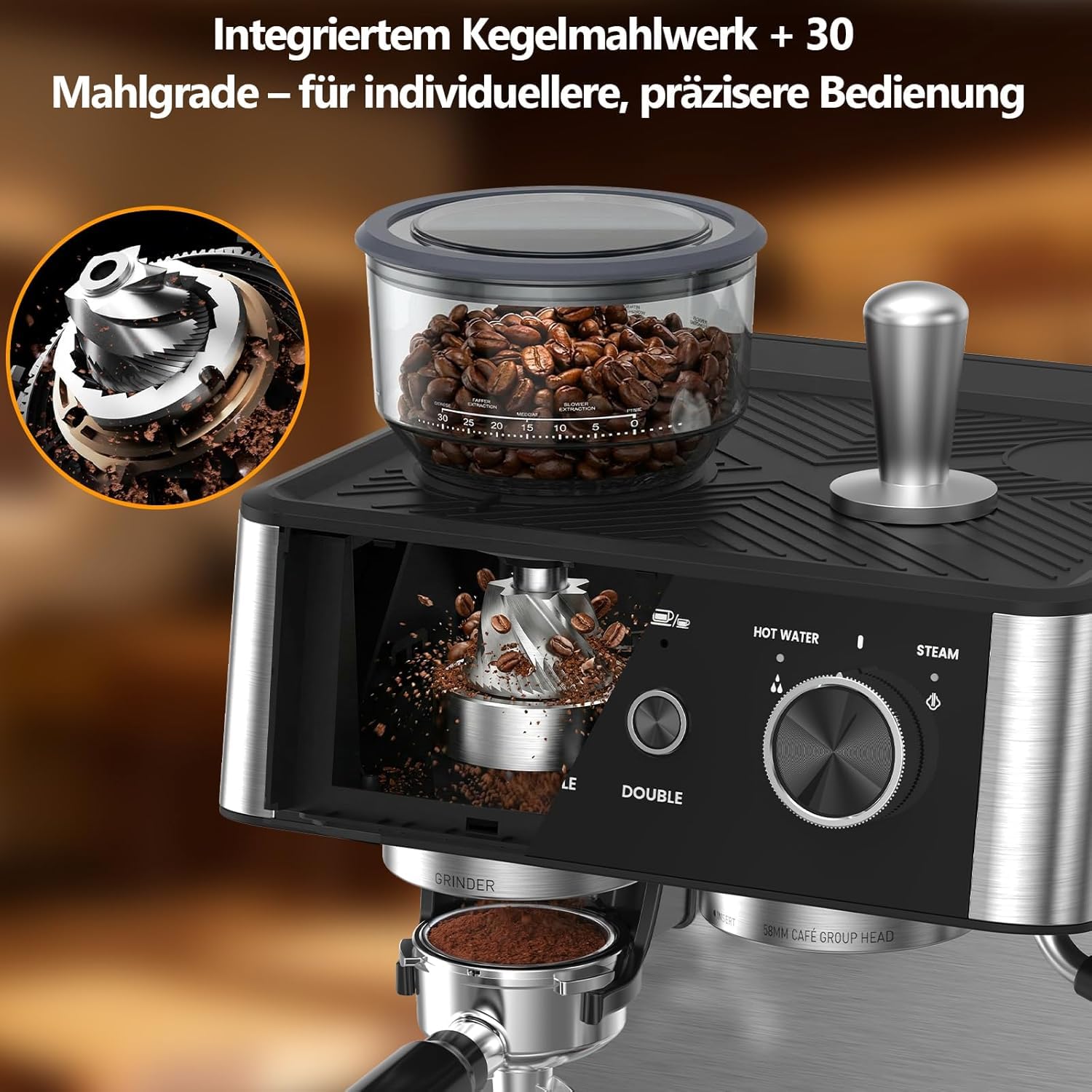 COWSAR Espresso Kaffee Maschine, mit Mahlwerk und manuellem Milchaufschäumer, 15 Bar Drucksystem, schnell aufheizende espresso machine, geeignet für Cafés, Restaurants, Wohnungen und Büros