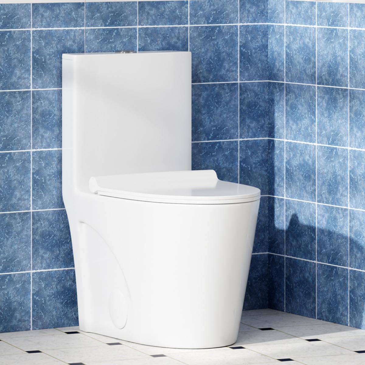 One-Piece Toilet for Bathroom, Comfort Height 16", Elongated with Under-Locking Lid, Soft Close Seat, Dual Flush, Powerful Flush