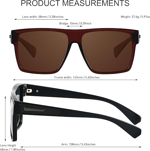 Miniatura 2 de ANDWOOD Gafas de sol polarizadas cuadradas para hombres y mujeres, protección UV, de gran tamaño, parte superior plana, grandes sombras a la moda,