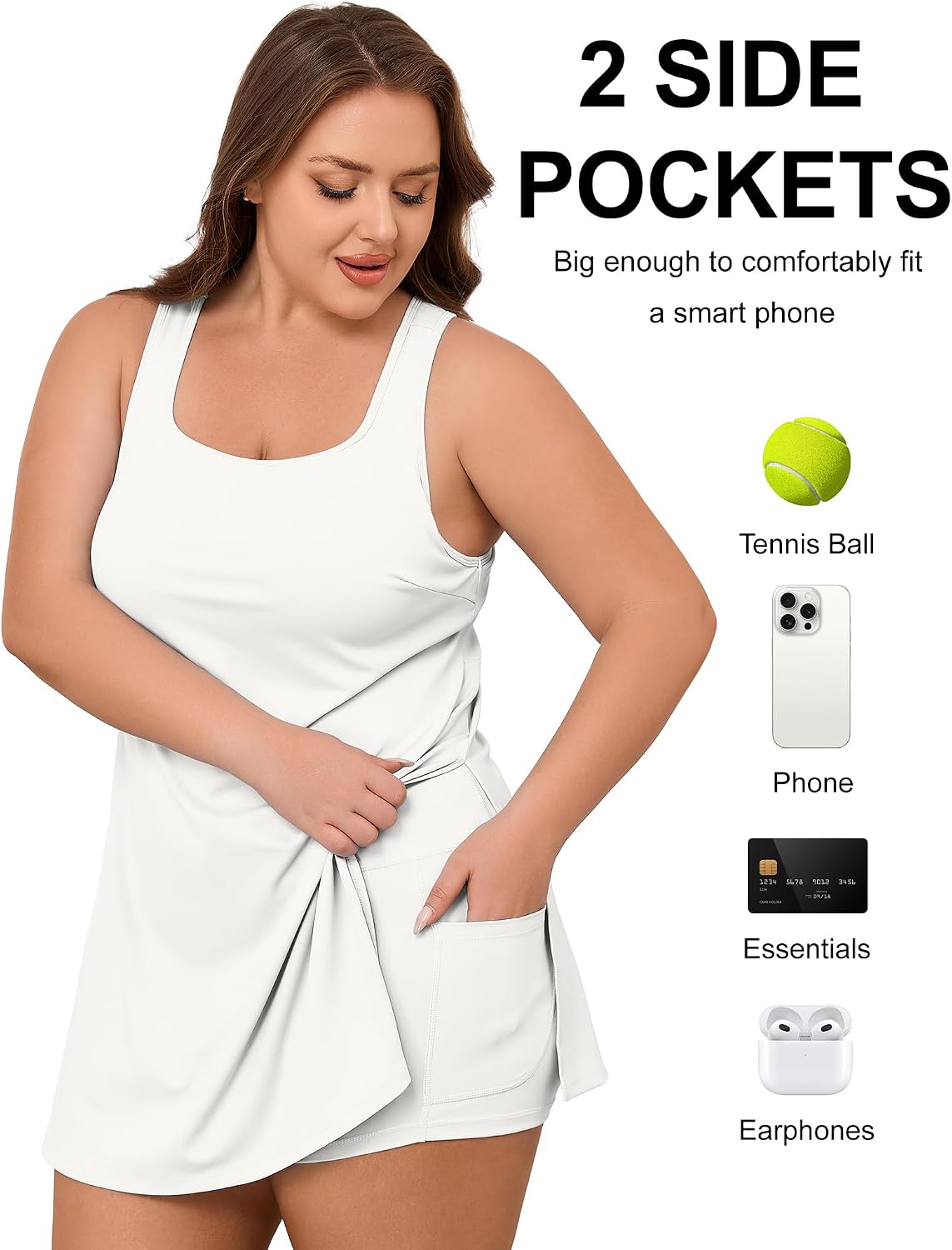 COOTRY Women's Plus Size Tennis Dress Crew Neck Sleeveless Side Slit Golf Athletic Dress Build in Shorts with Pockets