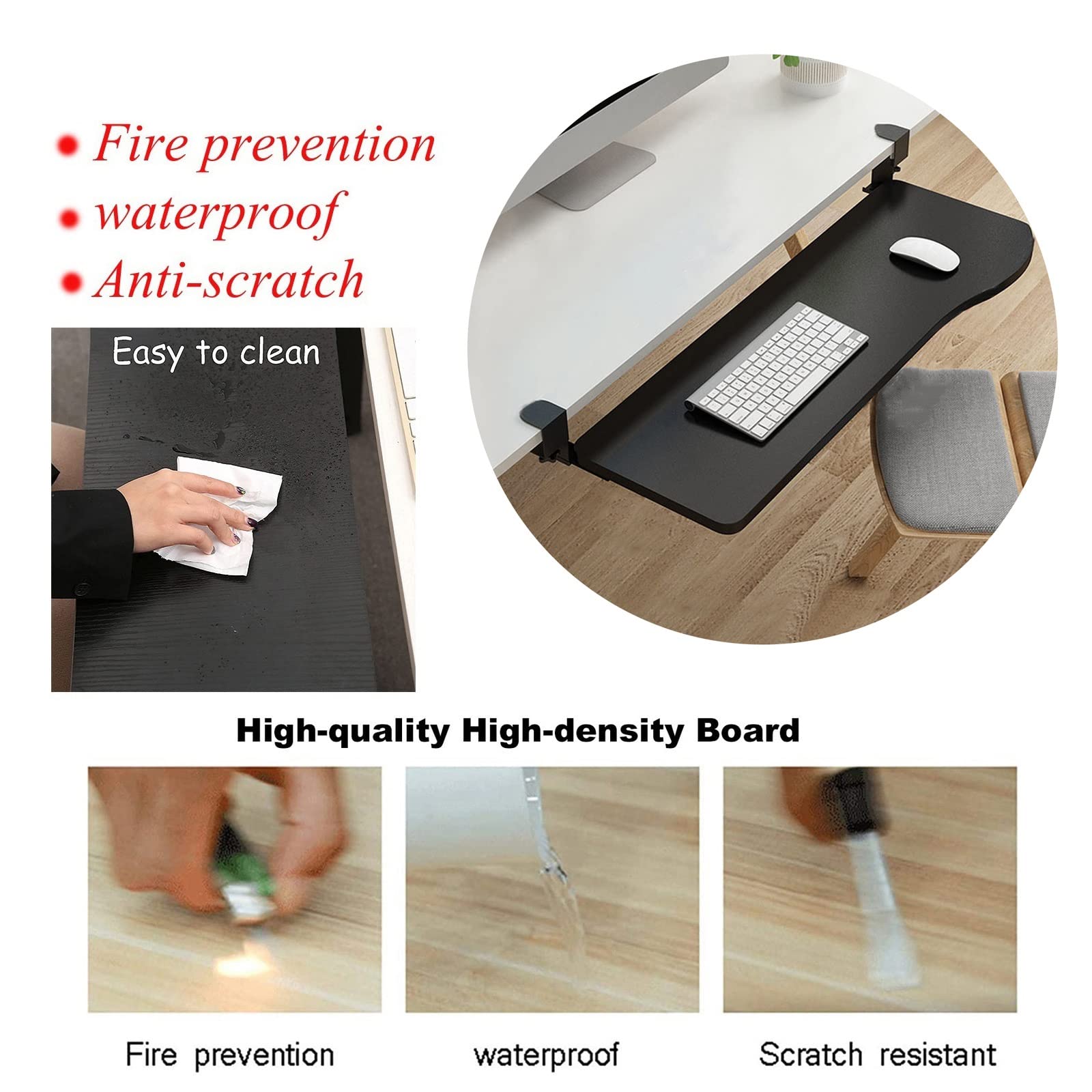 Ergonomiczna drewniana taca na klawiaturę Push-Pull z łożyskami kulkowymi 36 cm przedłużeniem pod biurkiem dla lepszego komfortu przestrzeni roboczej, idealna do użycia z klawiaturą i myszką