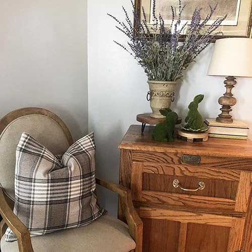 Miniatura 5 de Juego de 2 fundas de almohada de 22 x 22 pulgadas  22.0 x 22.0 in., color marrón tartán de granja a cuadros decorativos de 22 x 22 pulgadas para