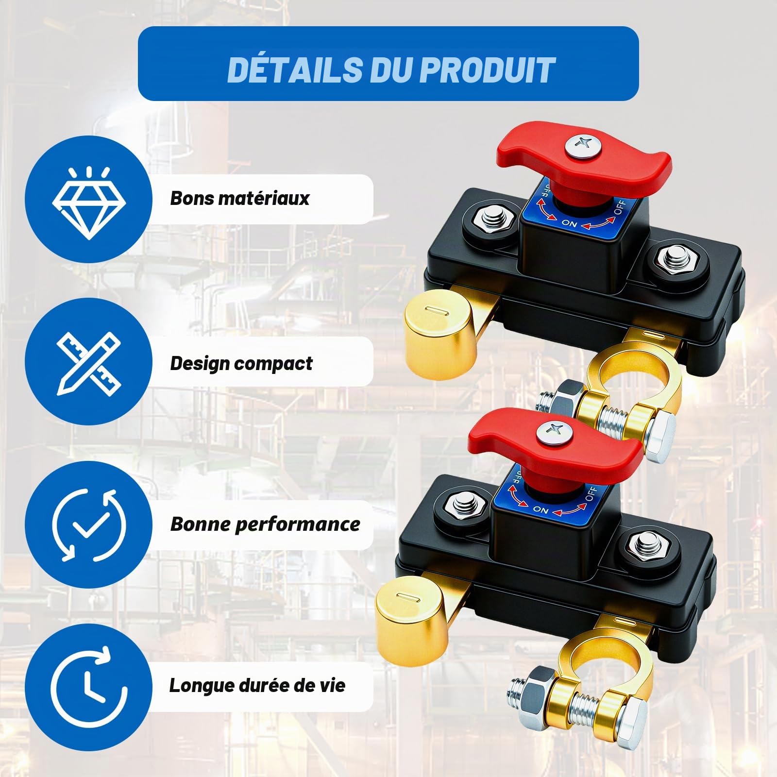 Lot de 2 Coupe Circuit Batterie 12V-24V, Cosse Coupe Batterie en Cuivre Pur, Interrupteur 12v, Haute Conductivité & Transmission Stable, Adapté pour Voiture, Camion, Bateau, Camping-Car et Moto