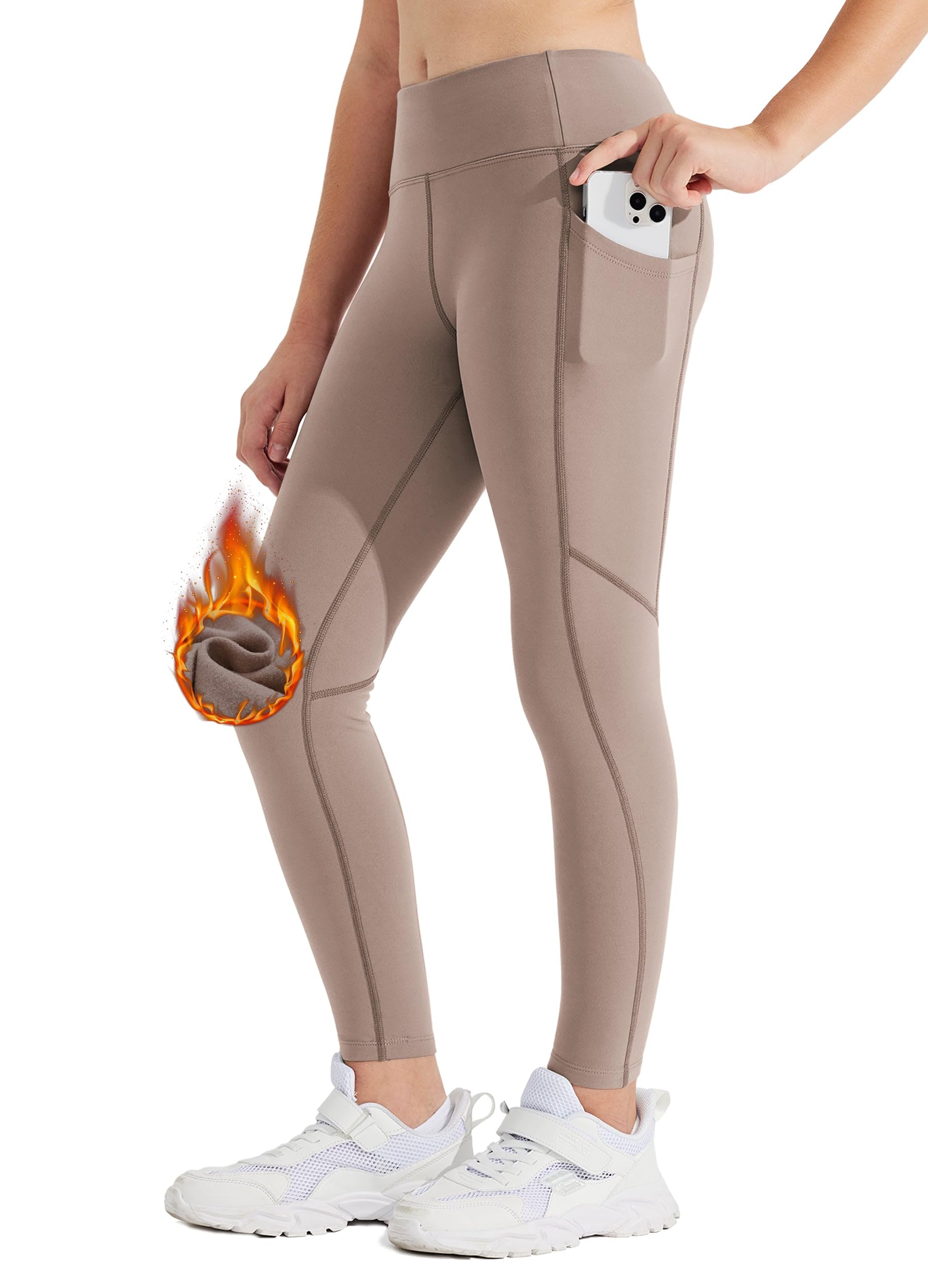 Willit Leggings thermiques doublés en polaire avec poches pour fille - Résistant à l'eau