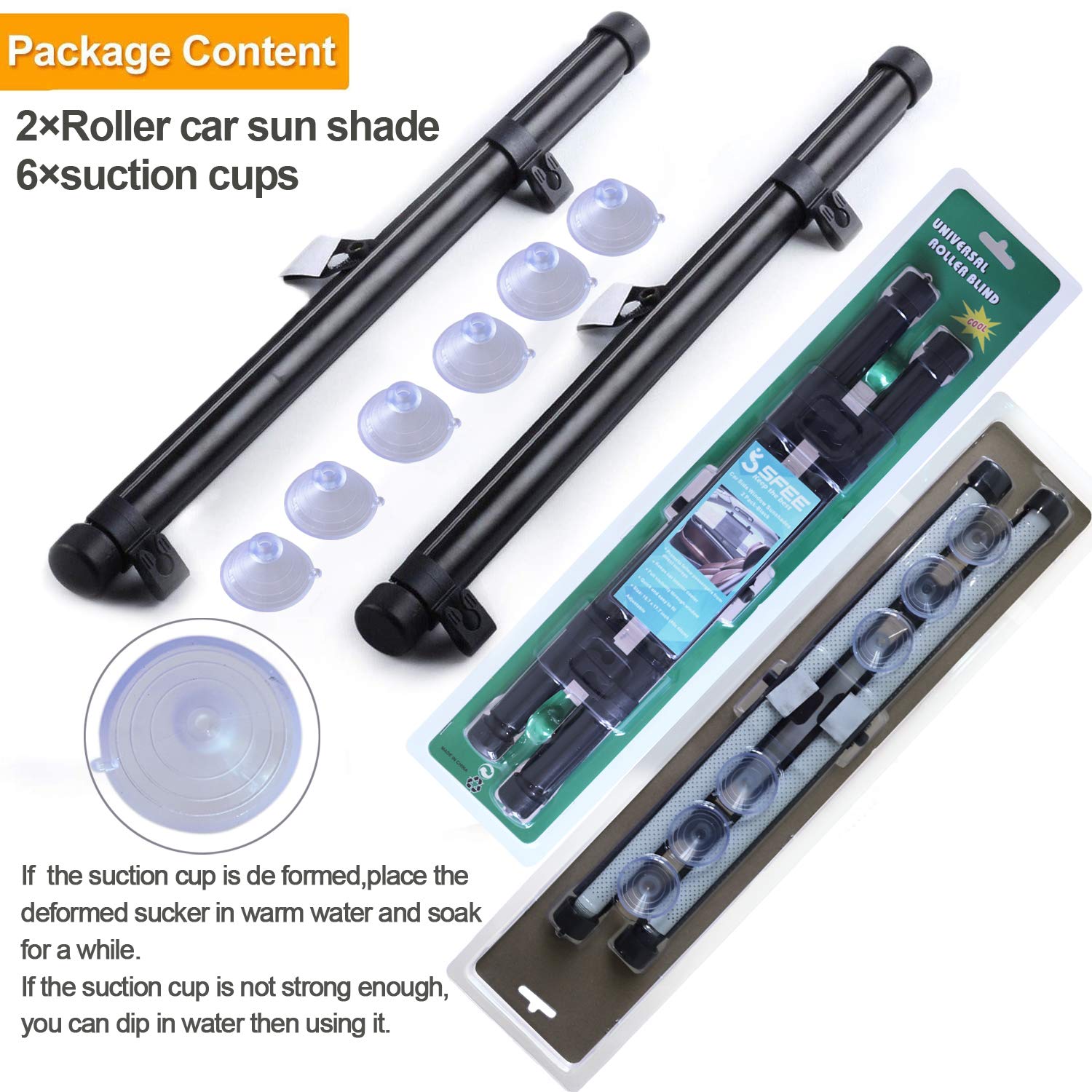 Sfee Car Window Shade for Side Windows, 2 Pack Car Sun Shade Retractable Window Shades for Car Blocks Heat and UV Rays Glare Protection Car Roller Sunshade Visor for Baby, Kids, Pets, Passengers