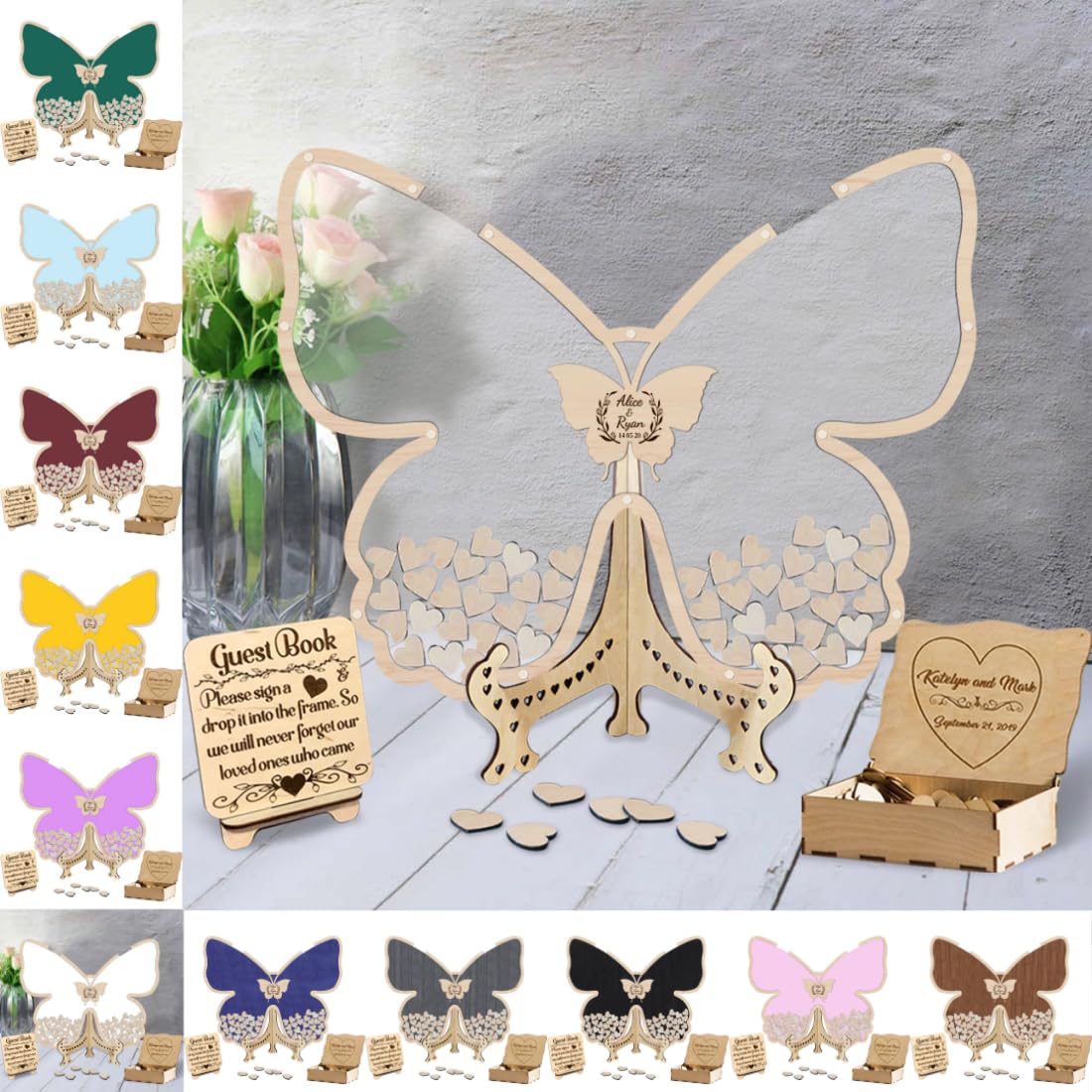 Livre d'or mariage papillon bois pour éviter les pages blanches oubliées