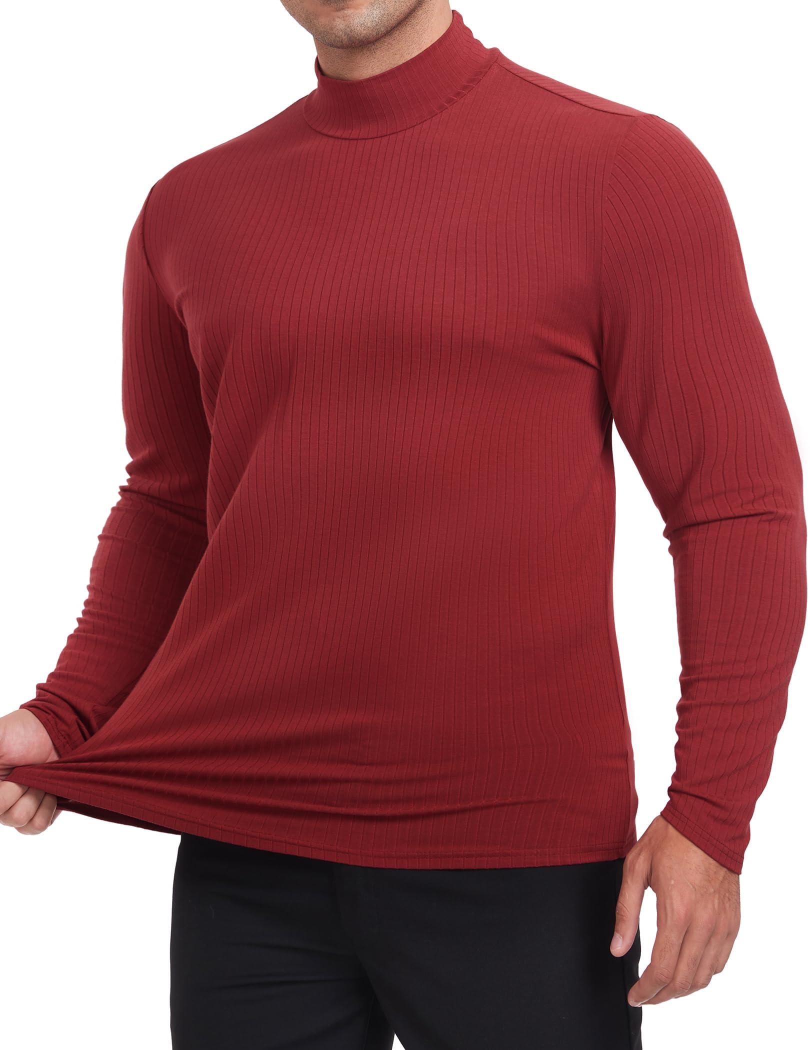 ZAFULMens Mock Neck Long Sleeve Shirts Slim Fit Thermal Fall T-Shirts Stretch Pullover Undershirt Casual Layered Tee Rust L