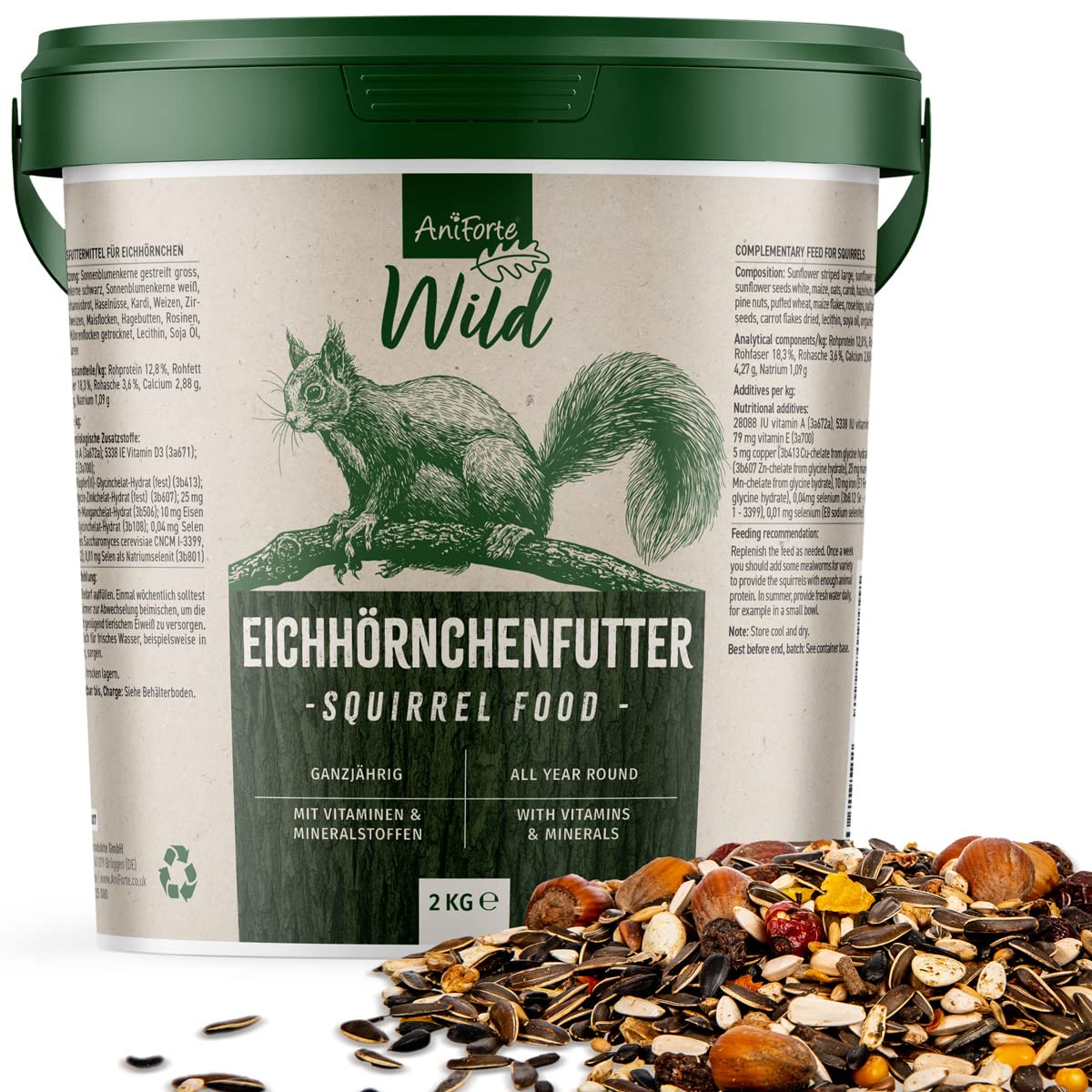 Nourriture Premium Pour Écureuils AniForte - Mélange Naturel 2 Kg Avec Noix Et Graines - Alimentation Équilibrée