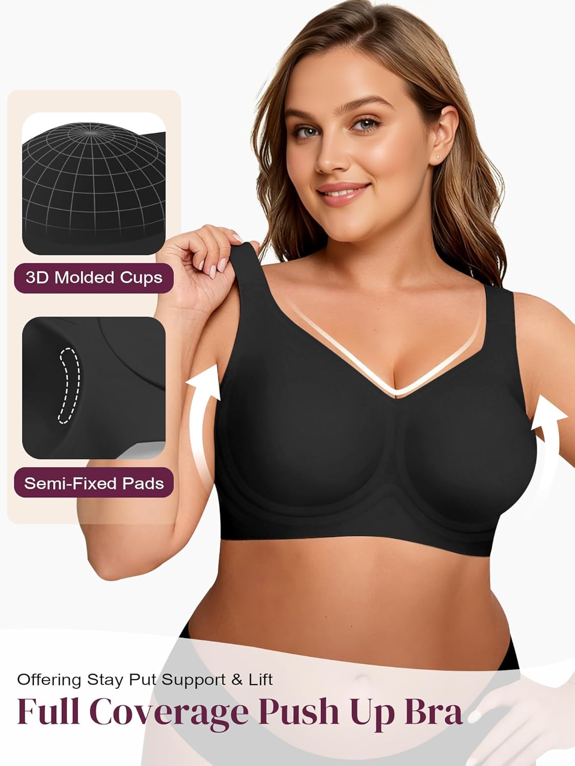 Wireless Jelly Bra for Women Plus Size Push Up Seamless Full Coverage Supportive No Underwire T-Shirt Bra - Image 3