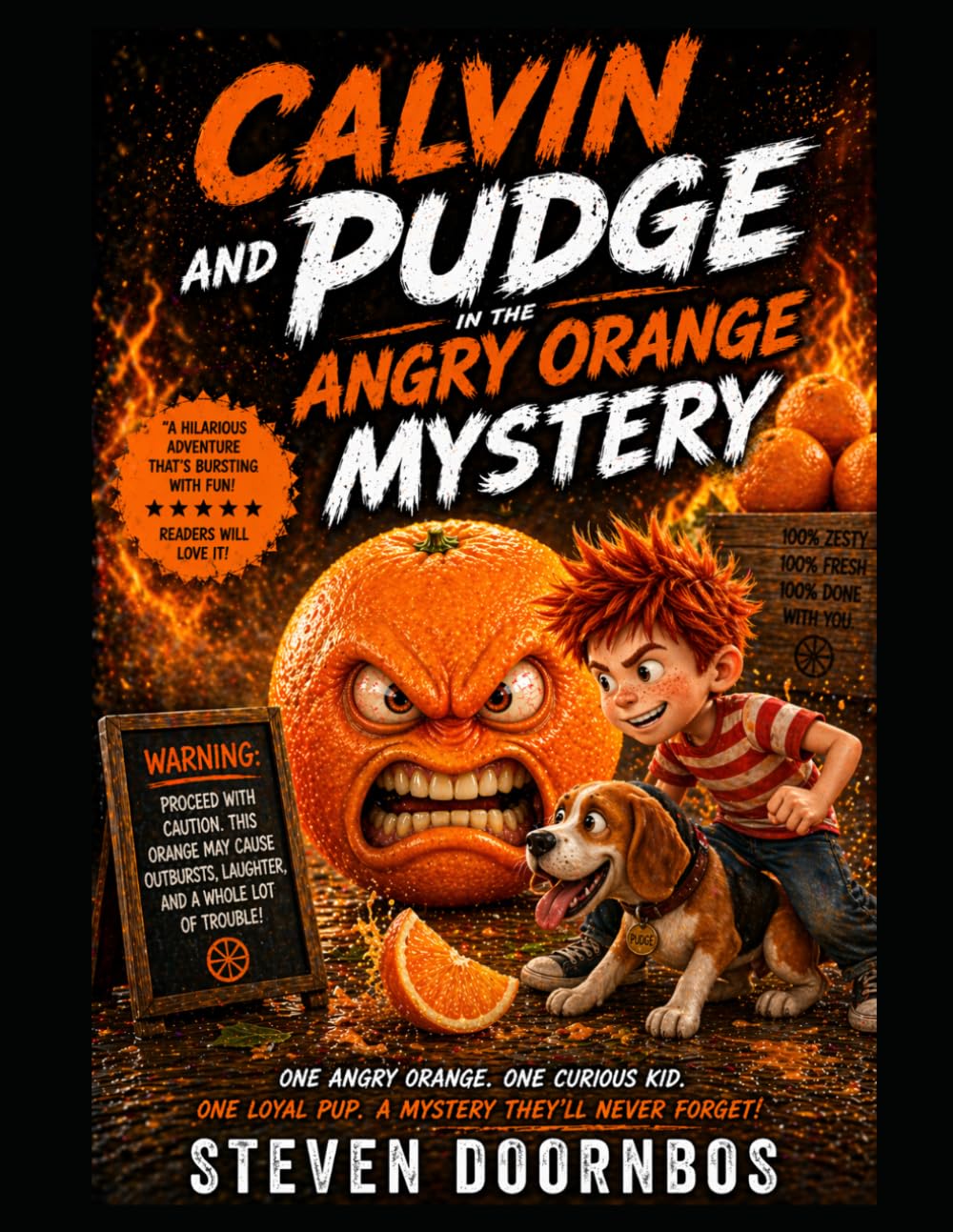 Calvin and Pudge in the. Angry Orange Mystery. One angry orange. One curious kid. One loyal beagle.: A mystery they'll never forget. WARNING: Proceed with caution. Angry Orange Ahead