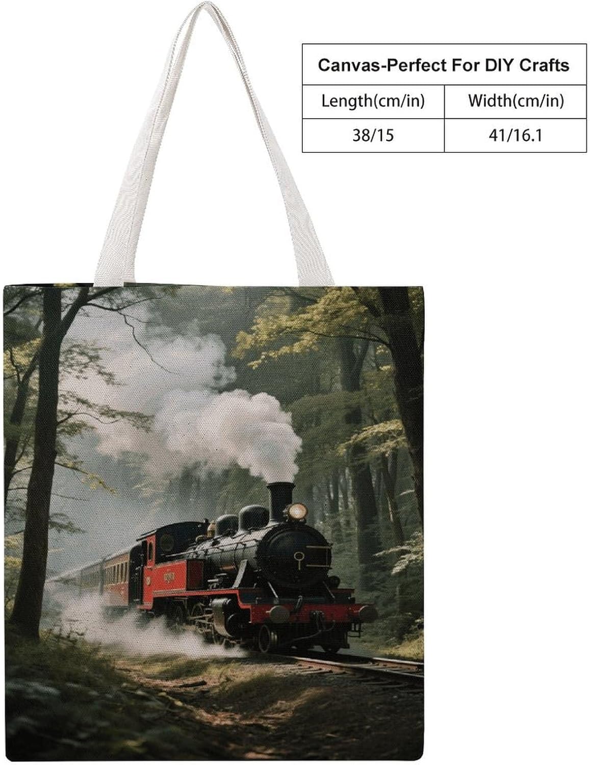 Steam Train Canvas Tote Bag Reusable Grocery Bags Foldable Soft Cotton Shoulder Carry Bag