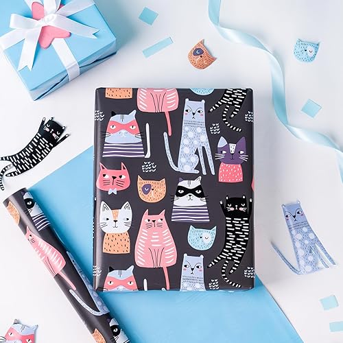 Miniatura 6 de WRAPAHOLIC Papel de regalo reversible, mini rollo, 17 pulgadas x 33 pies, adorable diseño de gato para cumpleaños, vacaciones, fiestas, baby shower