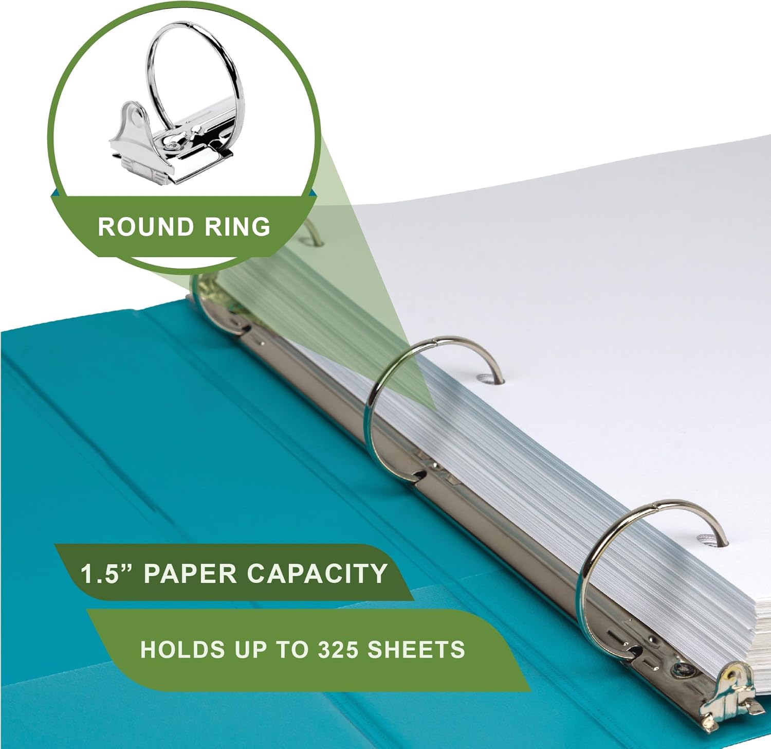 Samsill Plant-Based 1.5 Inch Durable Round Ring, View Binder, Eco-Friendly, USDA Certified Biobased, 2 Count,Pack of 1, Turquoise