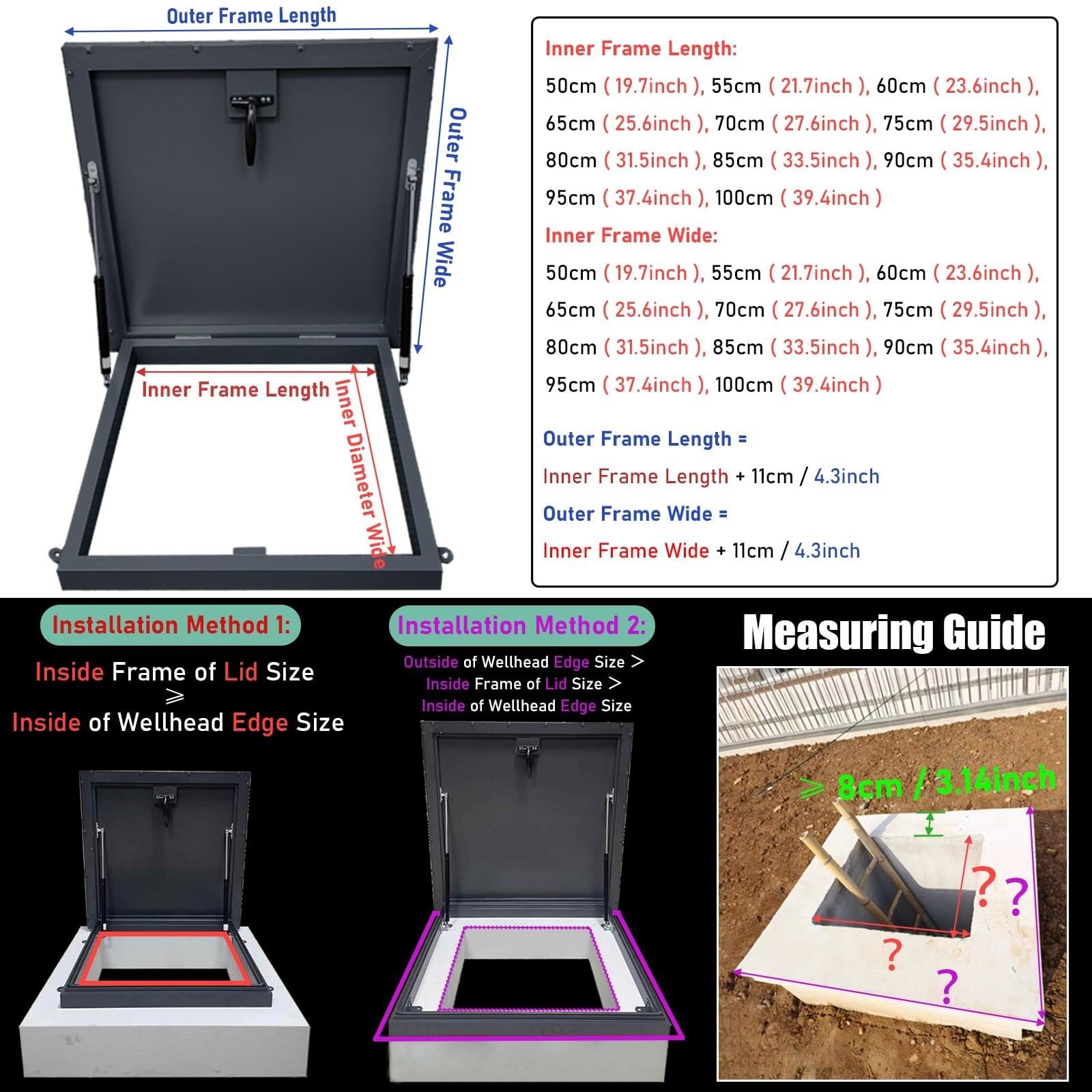 Tapa de Aluminio para trampilla de Techo con Orificios pretaladrados, Cierre de Seguridad, Personalizada, Ideal para Acceso de Mantenimiento (85 x 60 cm/33,5 x 23,6 Pulgadas)
