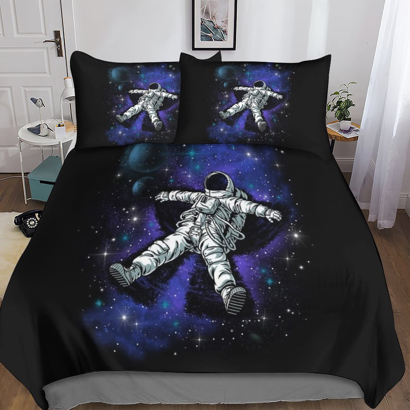 Housse de couette astronaute 3D zippée en microfibre infroissable facile à enfiler 200x200