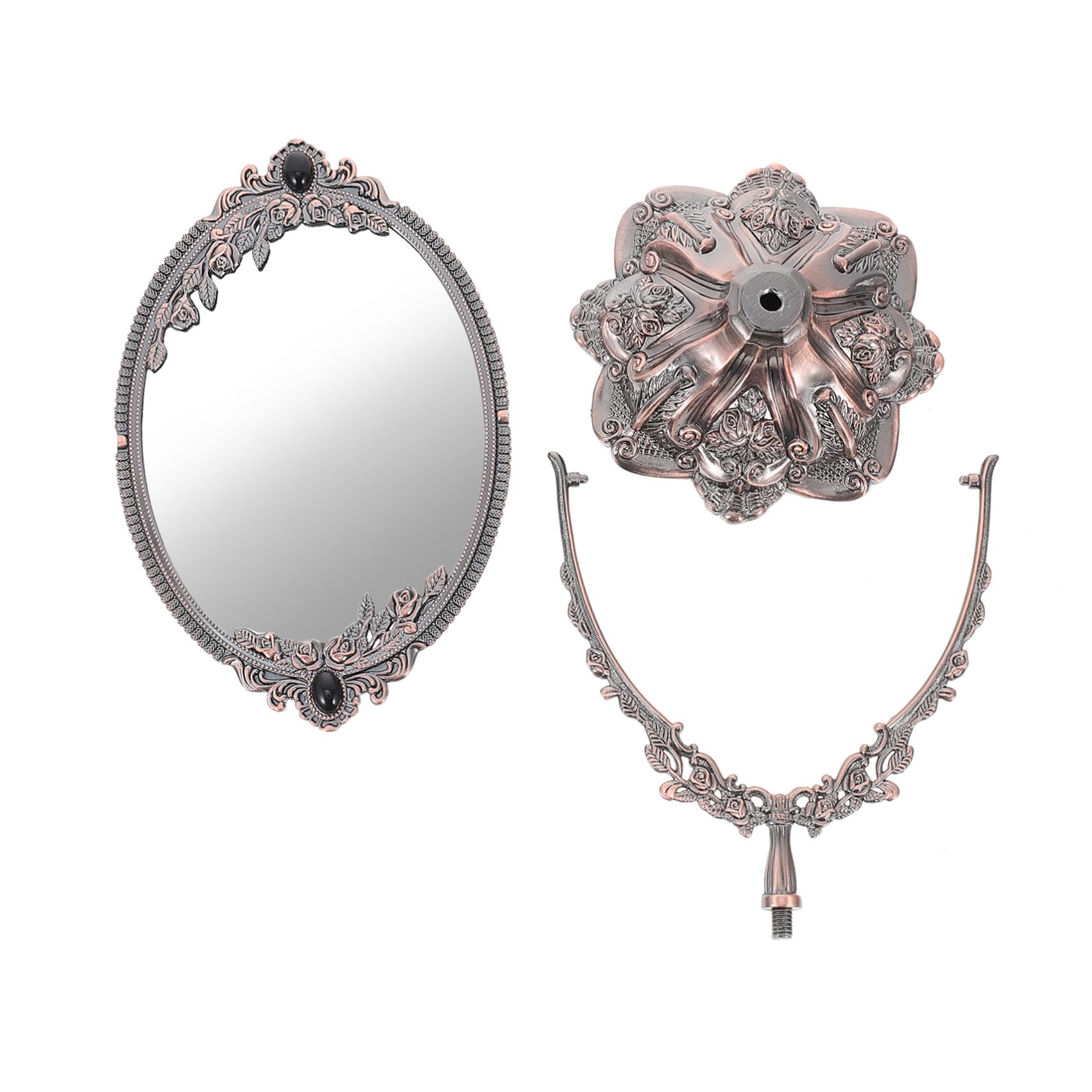 minkissy Doppelseitiger Tischspiegel aus Zinklegierung im Europäischen Stil | Drehbar mit Flachem Standfuß, Hochauflösende Sicht, Geeignet für Make Up und Hochzeit
