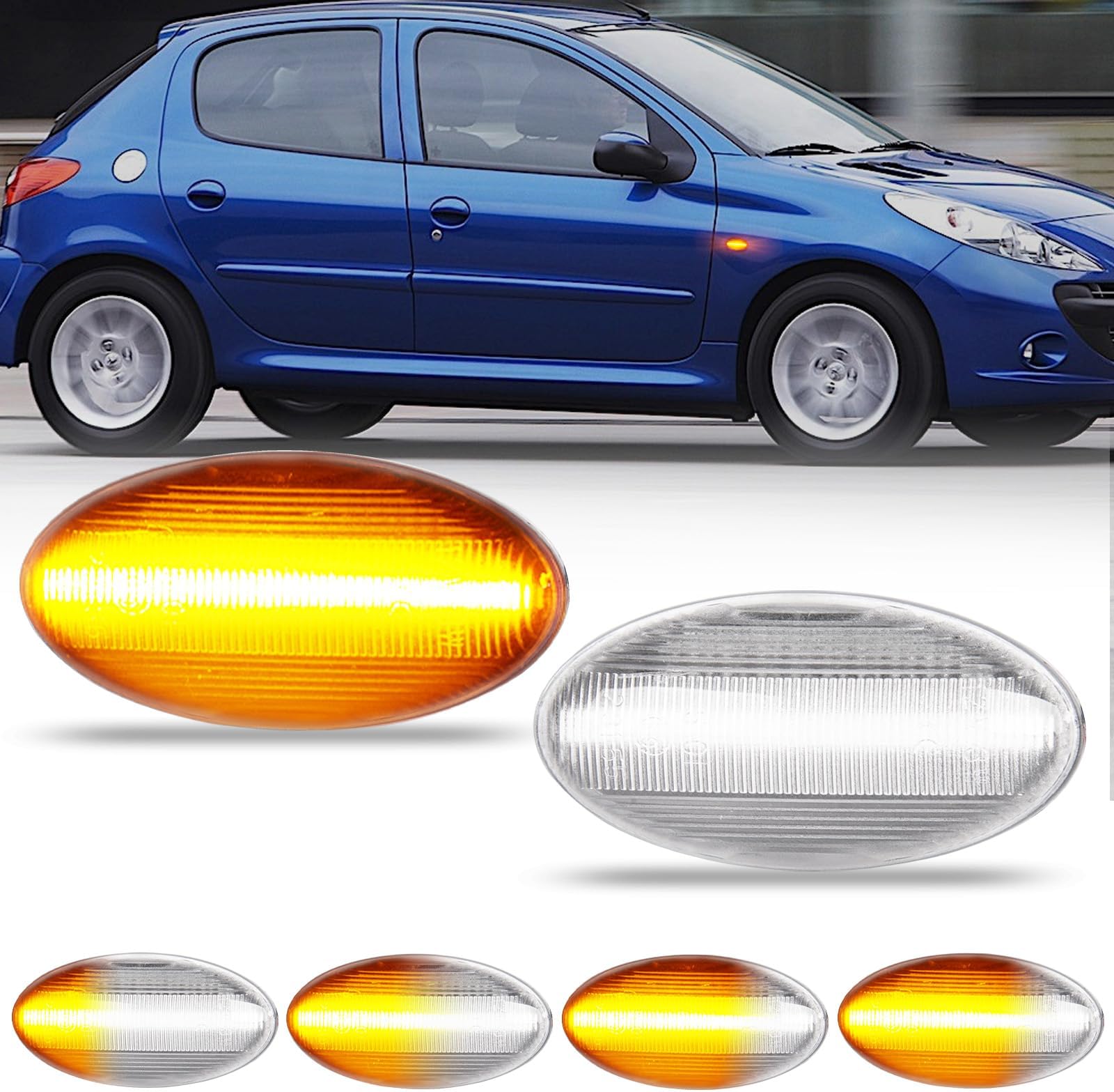 LED Dynamic Side Indicator for For Peugeot 107 1007 108 206 301 307 407 4007 607 Expert Partner Traveller 207, Side Repeaters for Citroen C1 C2 C3 C5 C6 Xsara Picasso Berlingo Jumpy, 2Pcs