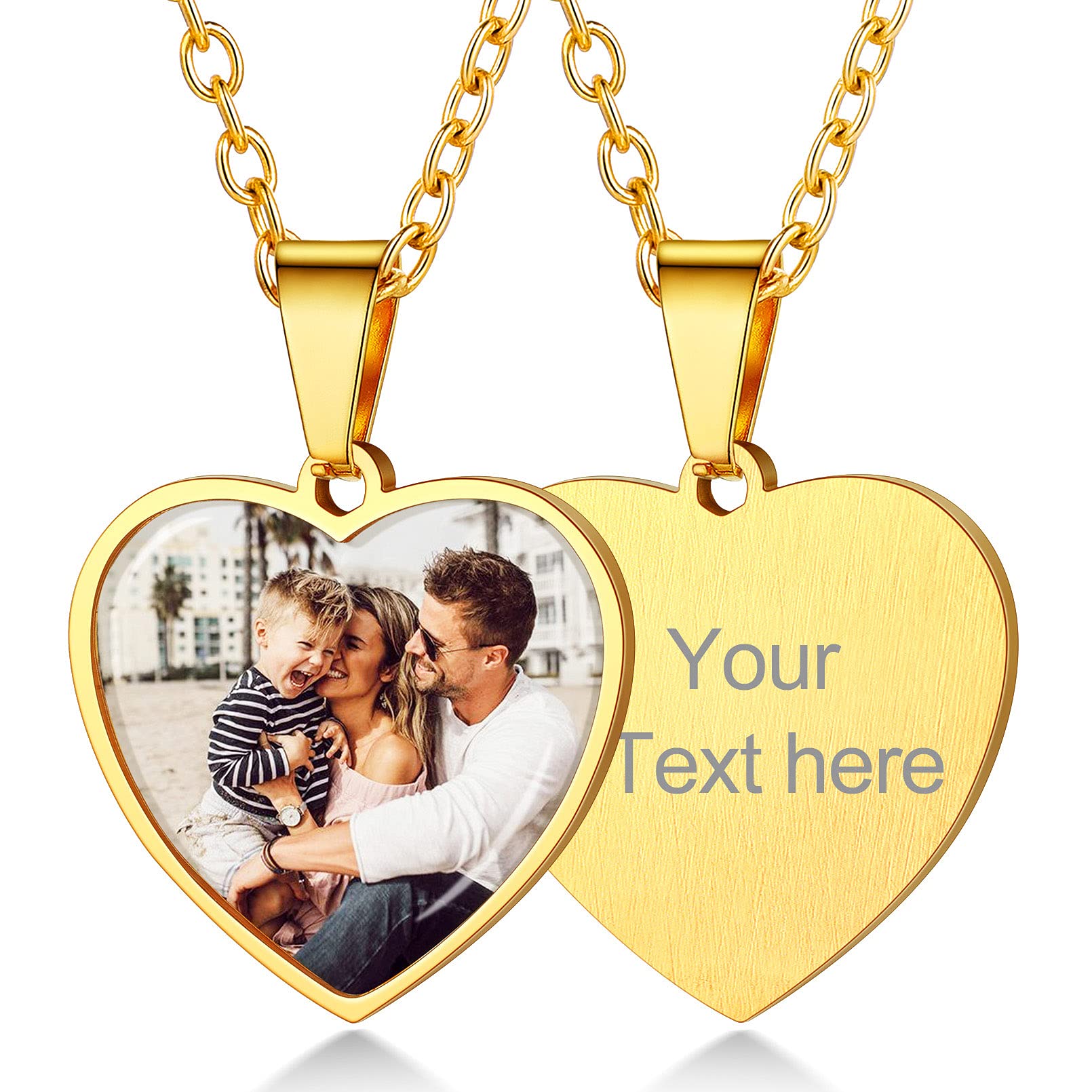 Custom4U Picture Necklace Personalized Custom Dog Tag/Disc/Heart Pendant Picture Jewelry Engraved Memory Chain with Photo Name Customized Photo Gifts