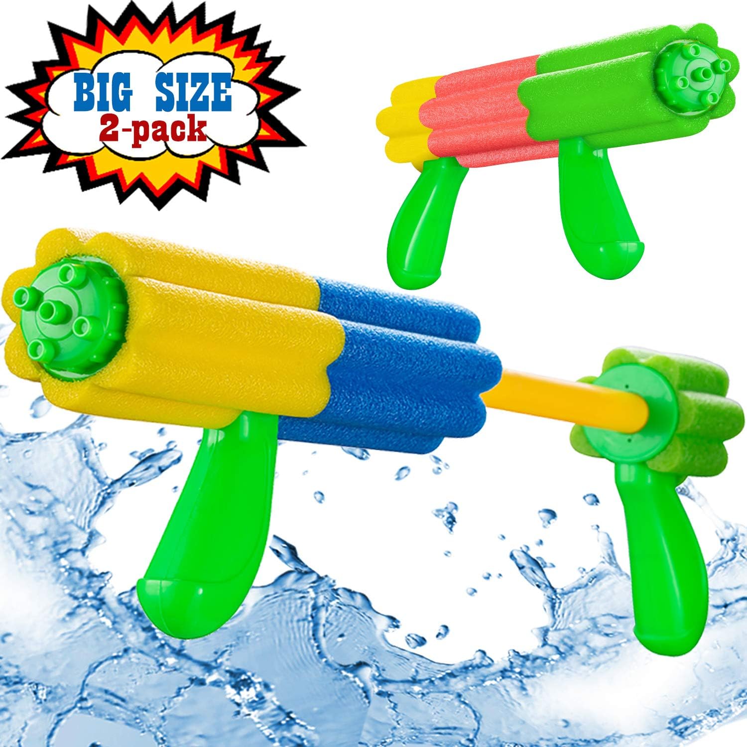 Aouker Water Blaster Gun Foam Soaker Water Pump Shooter, Light Weight Squirt Guns Swimming Pool Beach Water Fighting Toys for Kids and Adults, 2 Pack