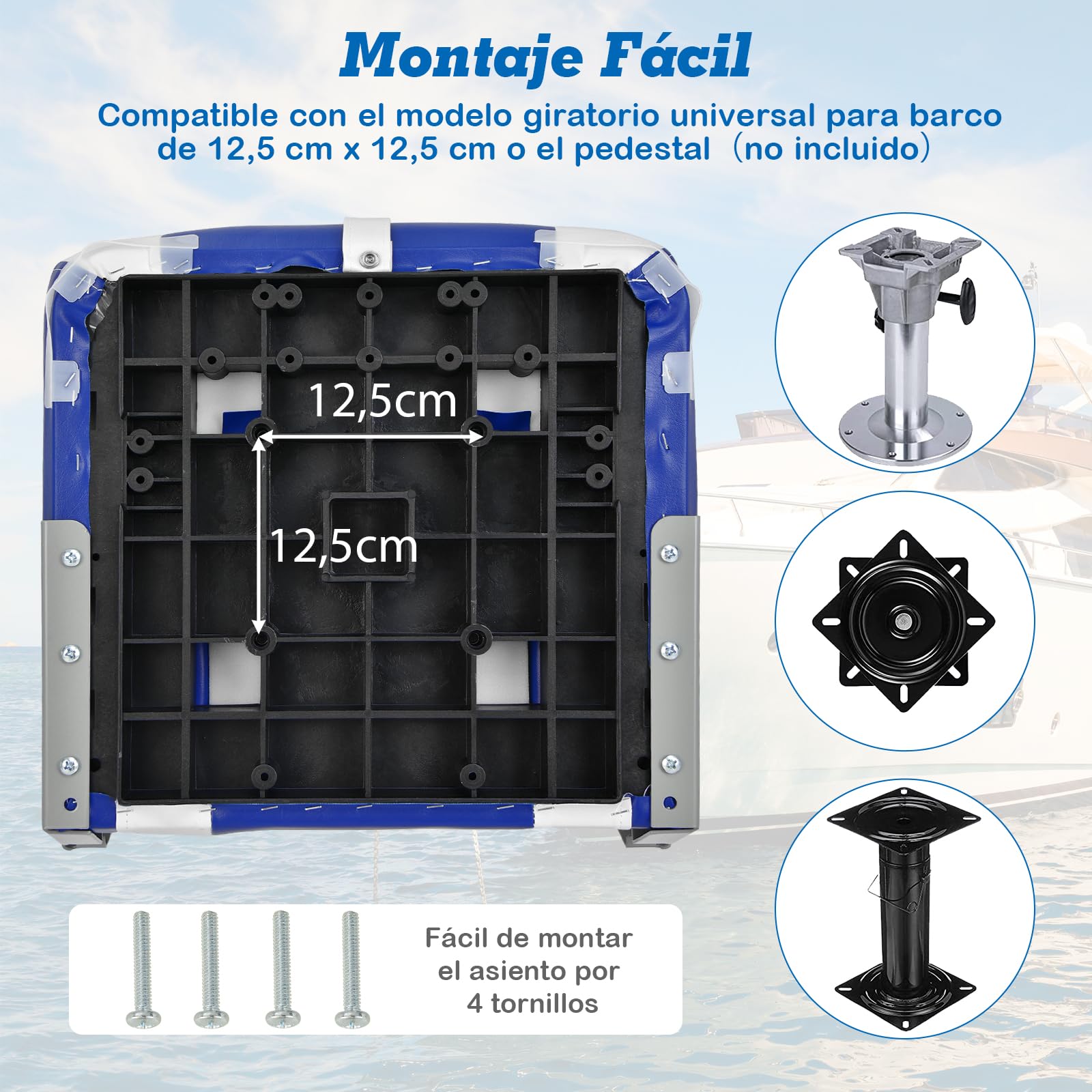 COSTWAY Asiento de Barco Plegable con Respaldo Alto, Asientos Barco con Cojín Acolchado Suave, Asiento de Capitán Plegable, 42 x 50 x 51 cm (azul, 1)