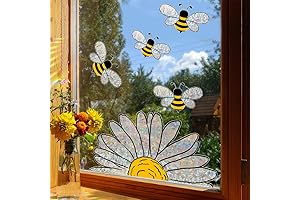 1Sheet Sunflower Bee Window Clings for Glass Windows Spring Summer Flower Window...