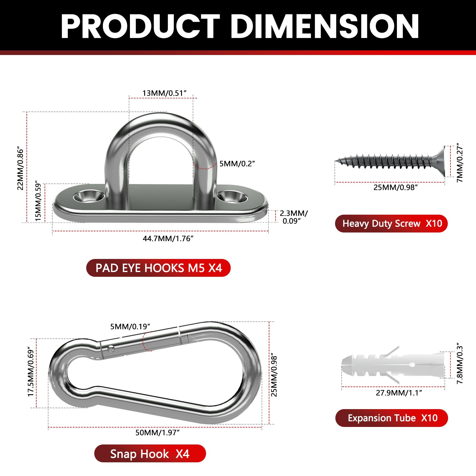 Stainless Steel Pad Eye Hooks - 500lb Capacity -4