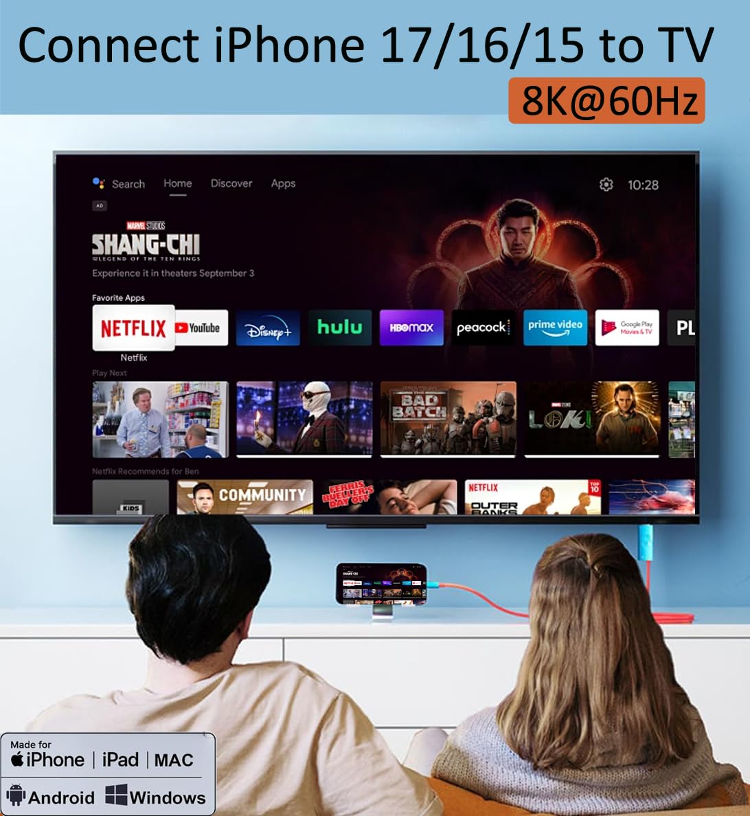 USB C auf HDMI 8K @ 60Hz Adapterkabel für Nintendo Switch Dock/Switch 2/Steam Deck, 1,8 m Typ-C auf HDMI Adapter für iPhone 17/16/15, MacBook Pro/Air, iPad Pro auf TV-Projektor-Monitor
