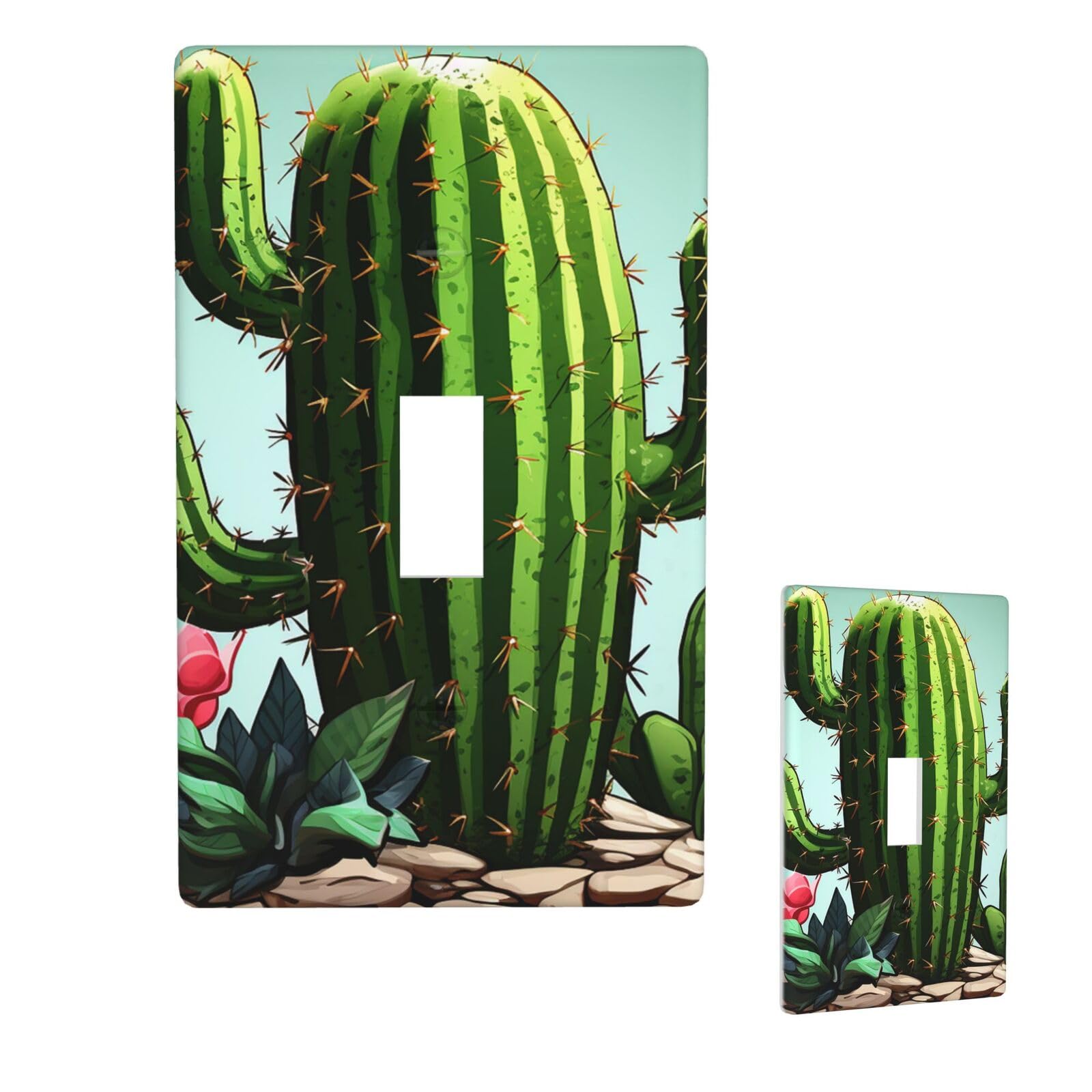 1 Gang Single Toggle Wall Plates, Unbreakable Decorative Light Switch Plate Covers Cactus Electrical Switchplate Cover Faceplate For Bathroom Kitchen Decor