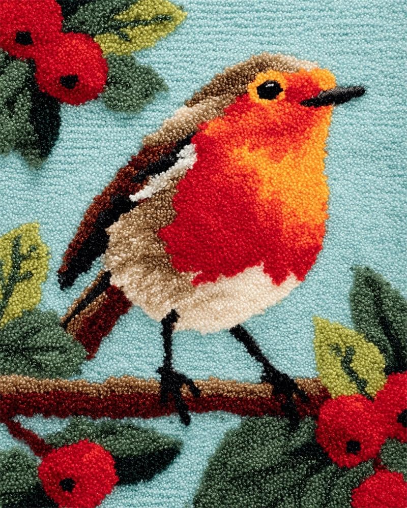 FWRTYCB Latch Hook Rug Kit Robin on a Tree Branch
