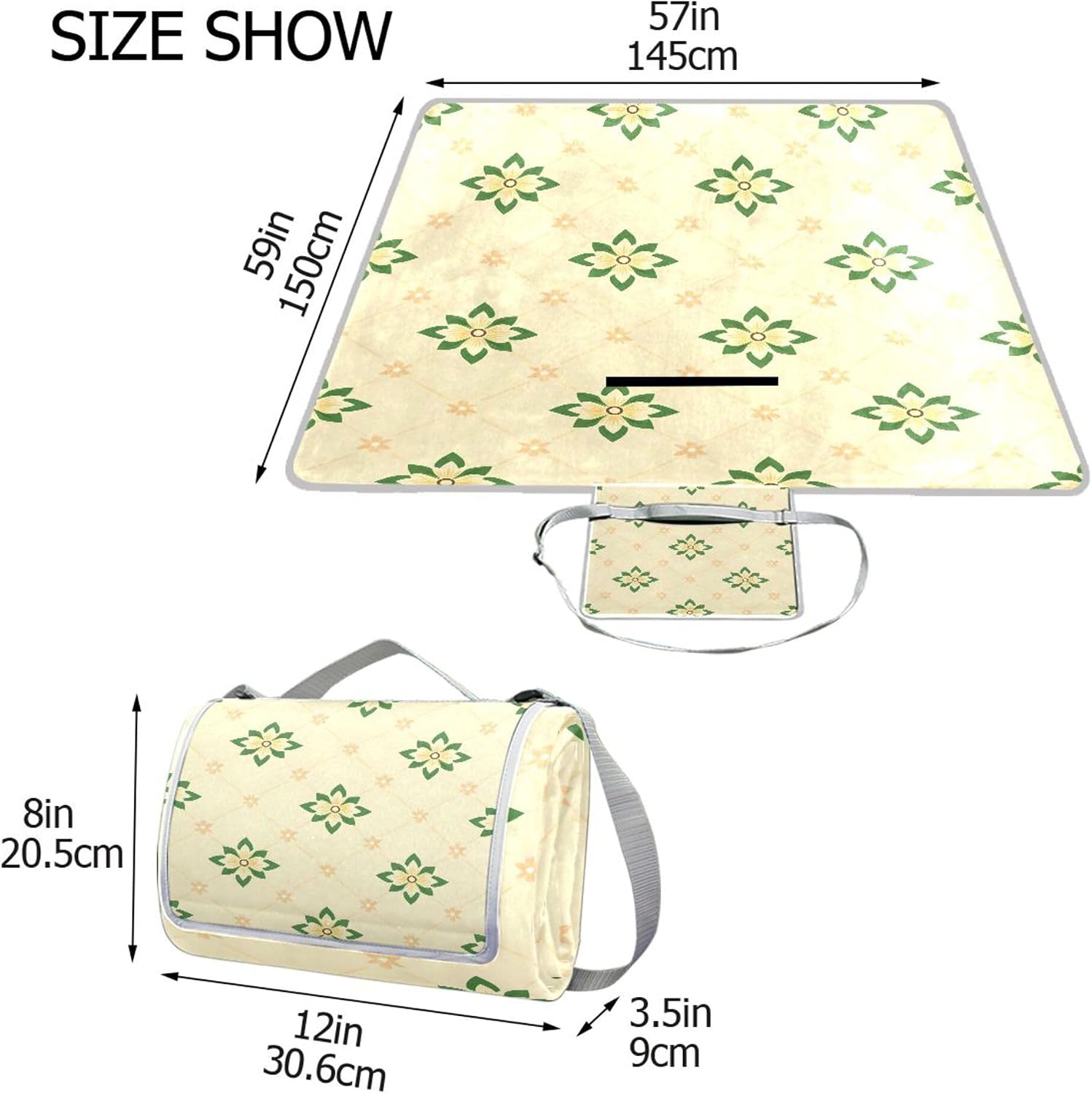 MNSRUU Picnic Blanket Waterproof Foldable, Leaves Yellow Large Outdoor Picnic Blanket Beach Blankets Camping Blanket Travel Mat, Shoulder Strap Tote, Rectangle 57x59in