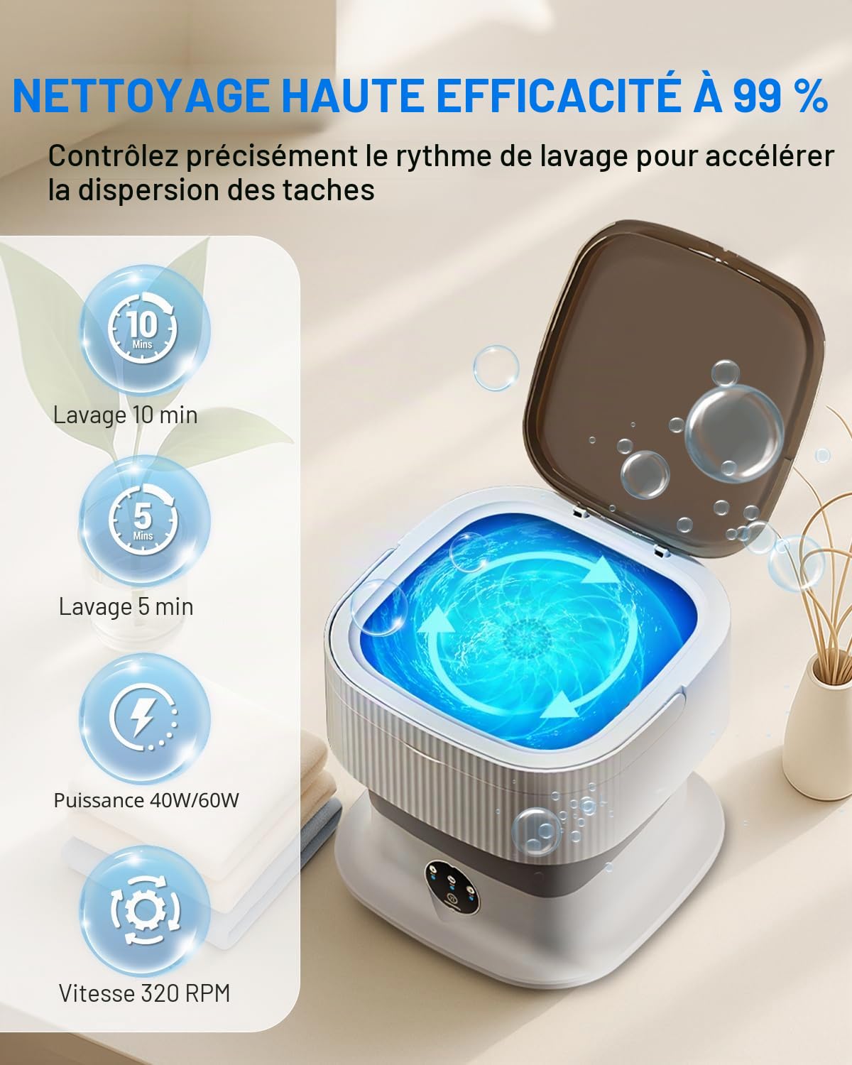SUPAREE 16L Mini Machine à Laver Pliable Portable 1.8kg pour Camping Car Appartements
