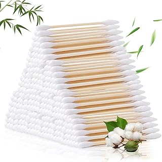 Bamboo Cotton Swabs 1000 Count, Organic Cotton Swabs with Wooden Sticks, Double Tipped Cotton Buds for Ears, Makeup, Daily Cleaning