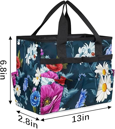 Miniatura 3 de Bolsa de herramientas de jardín de flores coloridas para mujeres y hombres, bolsas de almacenamiento de herramientas de jardinería con 10 bolsillos,