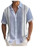 Men's Geometric Color Block Button Down Shirts Short Sleeve Collared Neck Holiday Shirt
