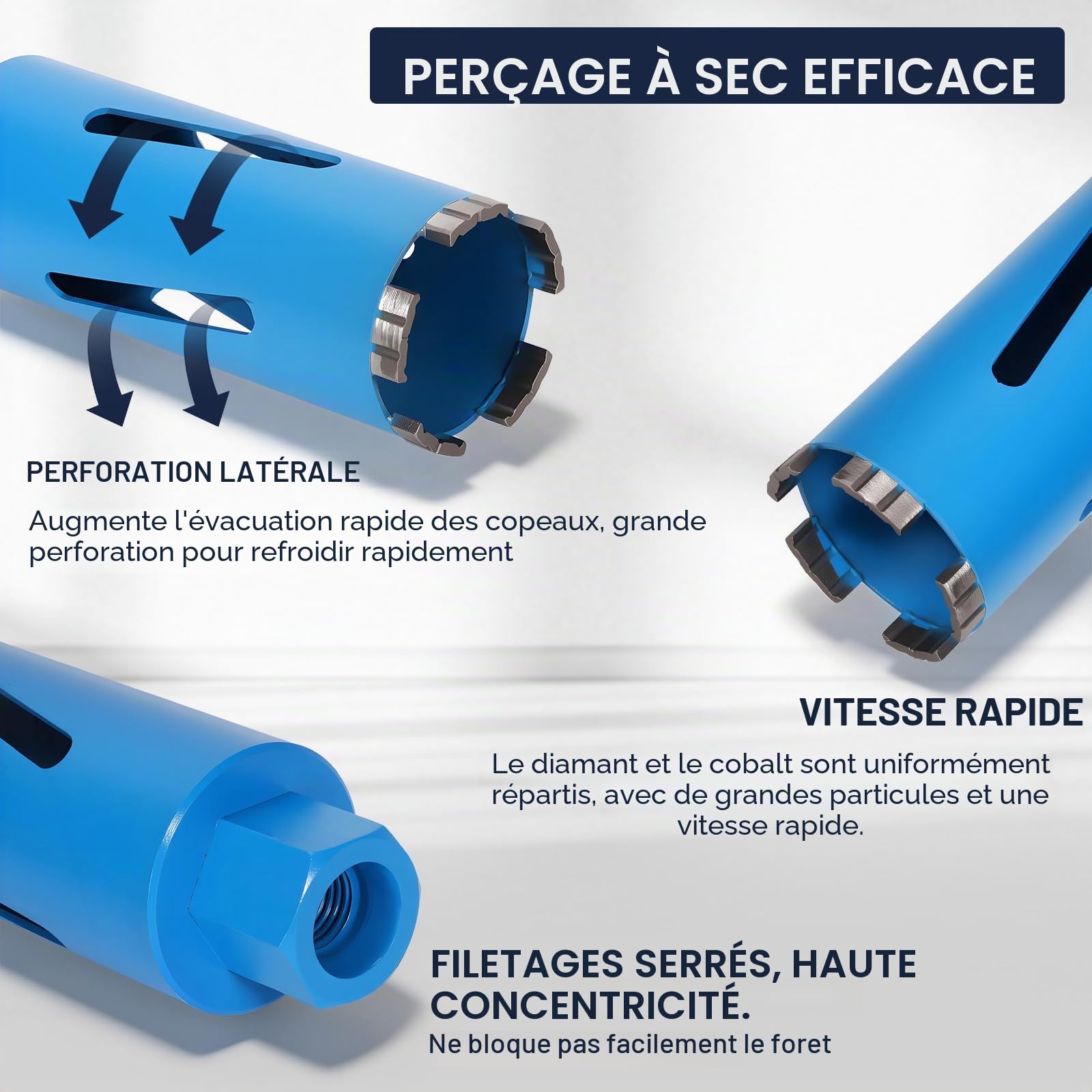 Couronne de forage diamantée M16, Ø 68 mm, pour carotteuse, couronne de forage à sec et humide avec turbo, SDS-Plus pour marteau perforateur, couronne de forage à sec pour béton