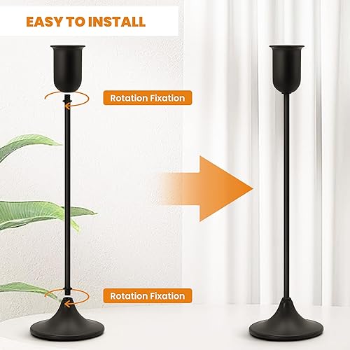 Miniatura 8 de Juego de 6 portavelas negros Moderno candelabros de metal para comedor, boda, centros de mesa y decoración del hogar Juego de portavelas de mesa