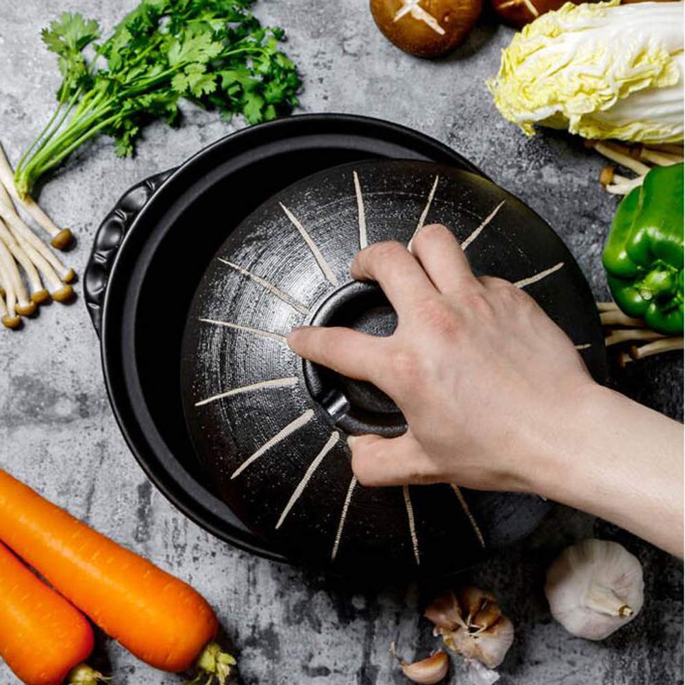 Kochtopf, Japanischer Hot Pot, Hitzebeständiger Keramik-Auflauf mit Deckel, Schmortopf für langsames Kochen, Runder Schmortopf, Suppentopf, Ölfreier Kochtopf B 0,9 l