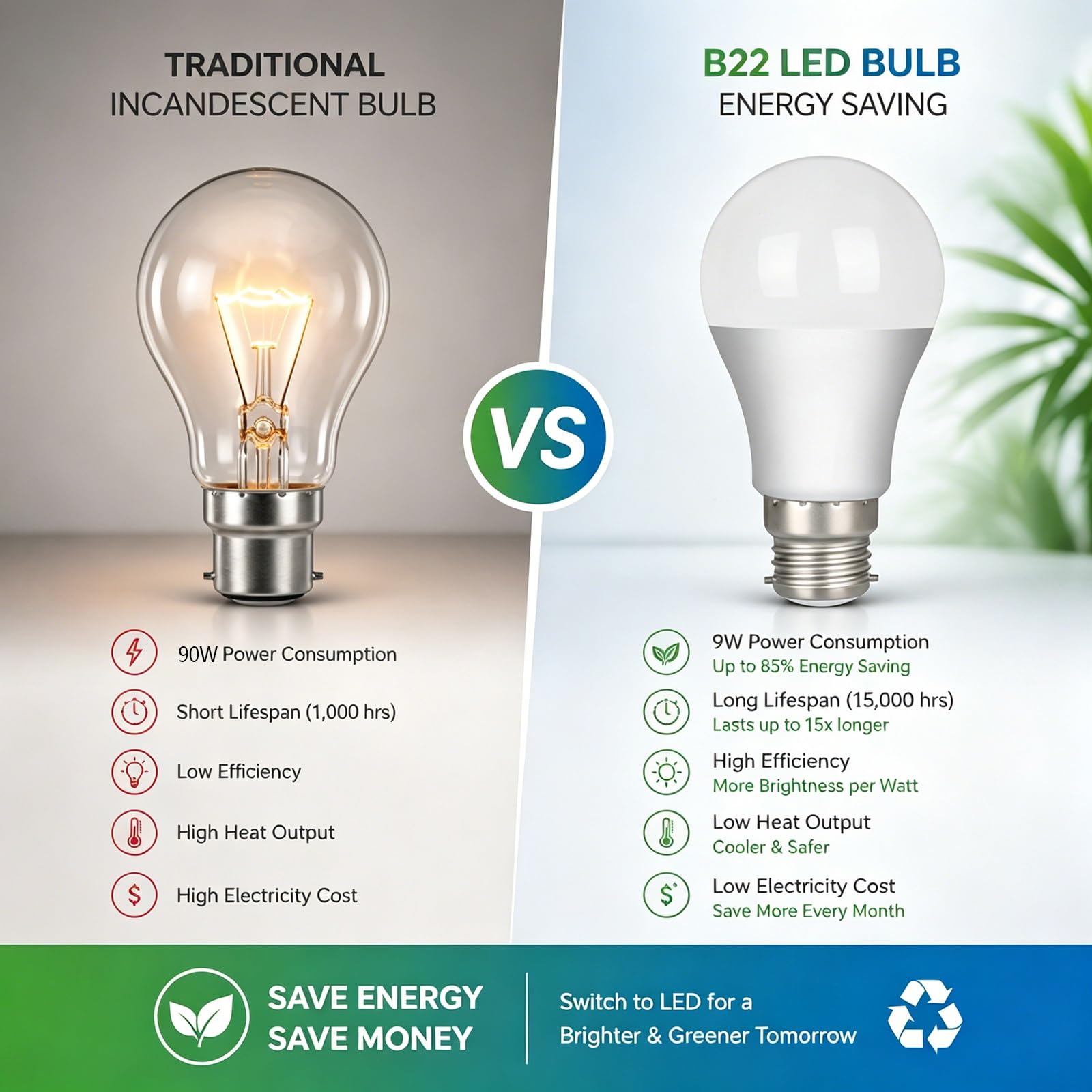 Ampoule LED B22 Culot à Baïonnette 9W (Équivalent 90W) Sans Scintillement Économie d’Énergie IRC>80 Non Dimmable pour Salon Plafonnier Ventilateur de Plafond(Warm White 3000K,6 Pack)