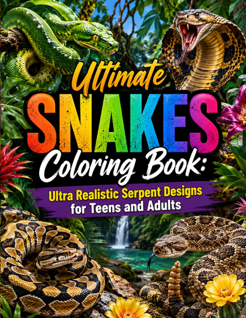 Ultimate Snakes Coloring Book: Ultra Realistic Serpent Designs for Teens and Adults
