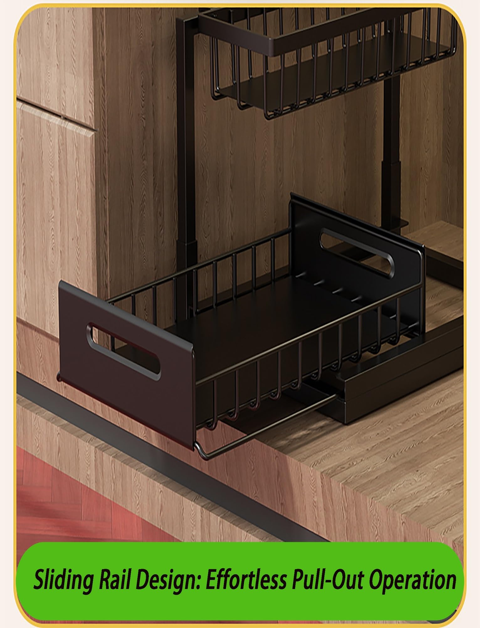 Generico Organizzatore for armadietto estraibile a forma di L a 2 livelli, ripiano for cassetto estraibile for mobiletto del bagno della cucina, scaffale salvaspazio sotto(Black)