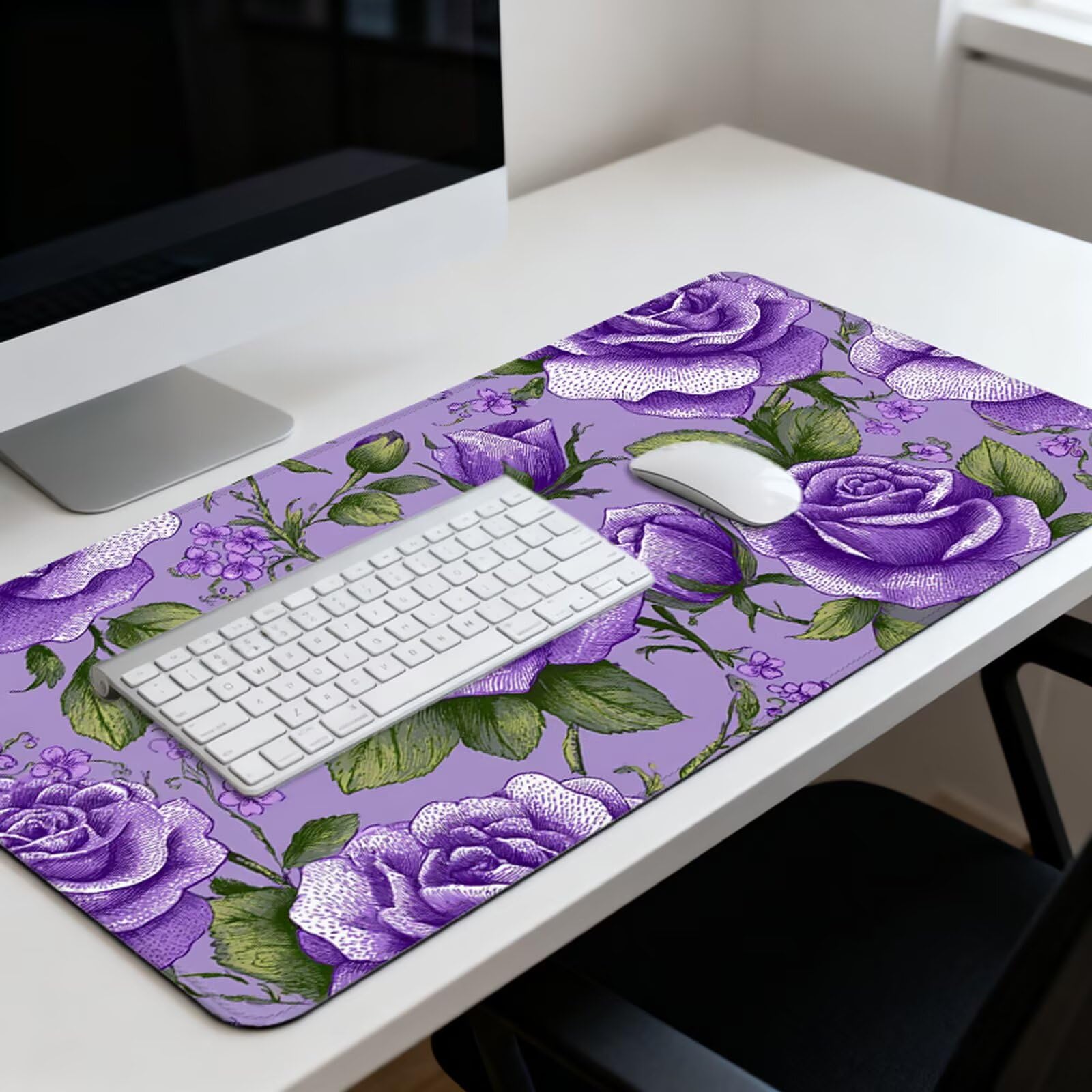 Fioletowa podkładka pod mysz XXL 1200 x 600 mm, duża antypoślizgowa podkładka pod mysz do gier, akcesoria biurowe, wodoodporna podkładka pod mysz z zamykaną krawędzią, do biura, domu i pokoju zabaw