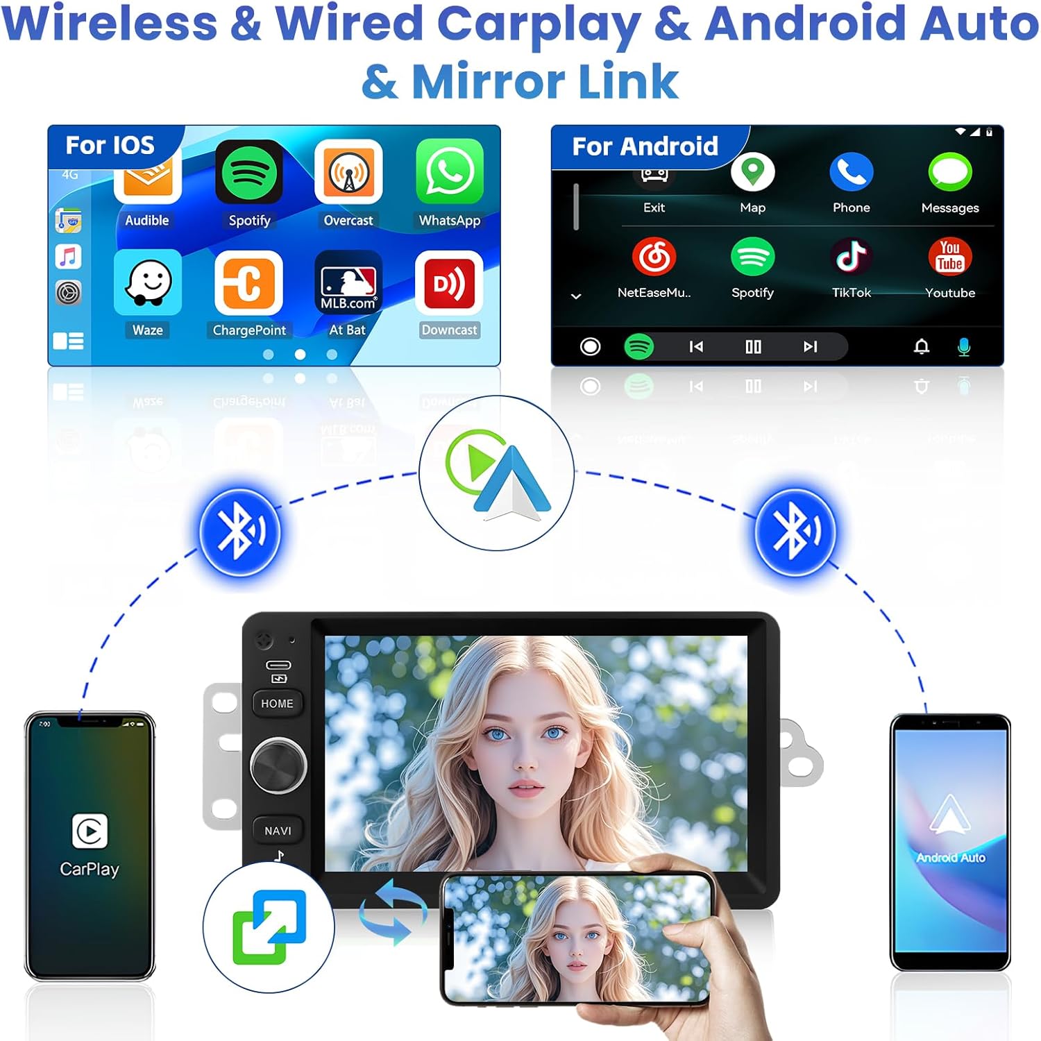 [2+64GB] Android 15 Car Radio for Chevy Chevrolet Silverado SSR Tahoe 2003-2006, GMC Siera Yukon 2003-2006, Hummer 2003-2007 with CarPlay Android Auto,7" Touchscreen(Note fit B.O.S.E Audio System)