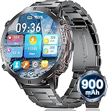 SUNKTA Men's Smart Watch with 900 mAh Large 1.73 Inch AMOLED Battery for iOS Android, Bluetooth Calls, Heart Rate/Sleep Monitor/Compass Connected Men's Watch, 100+ Sports Modes, Black