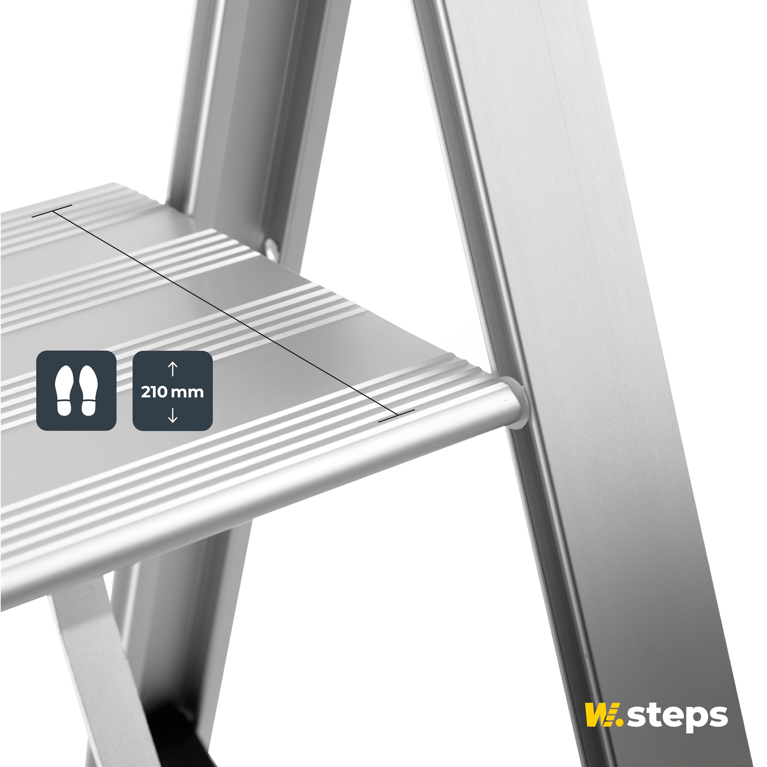 Alu Trittleiter Vikingstep Mini von W.Steps I 480mm hoch I Belastbar bis 150kg I Kompakte Aluminium Klapptrittleiter mit 2 Stufen I Nur 35mm breit I 728141