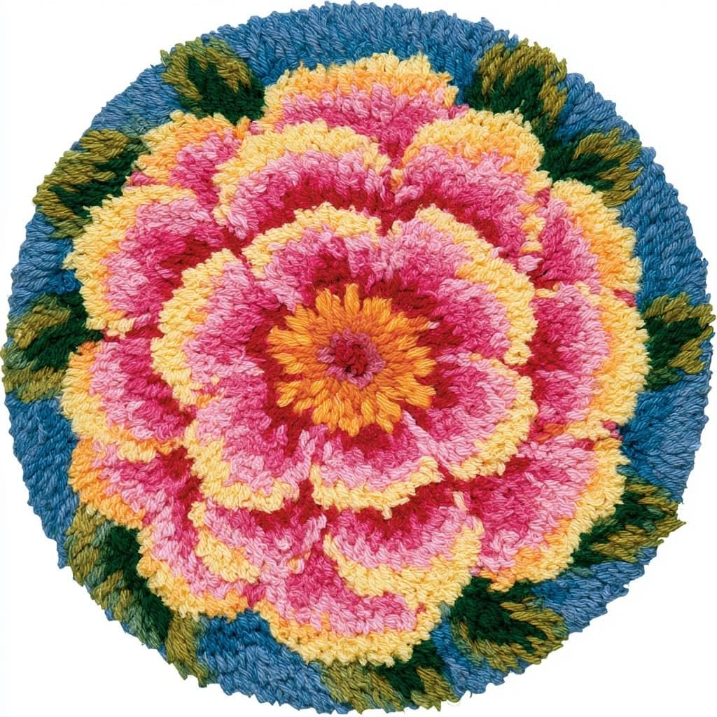 AMBATTERY Round Shape Latch Hook Kits Rug,Pink Flowers