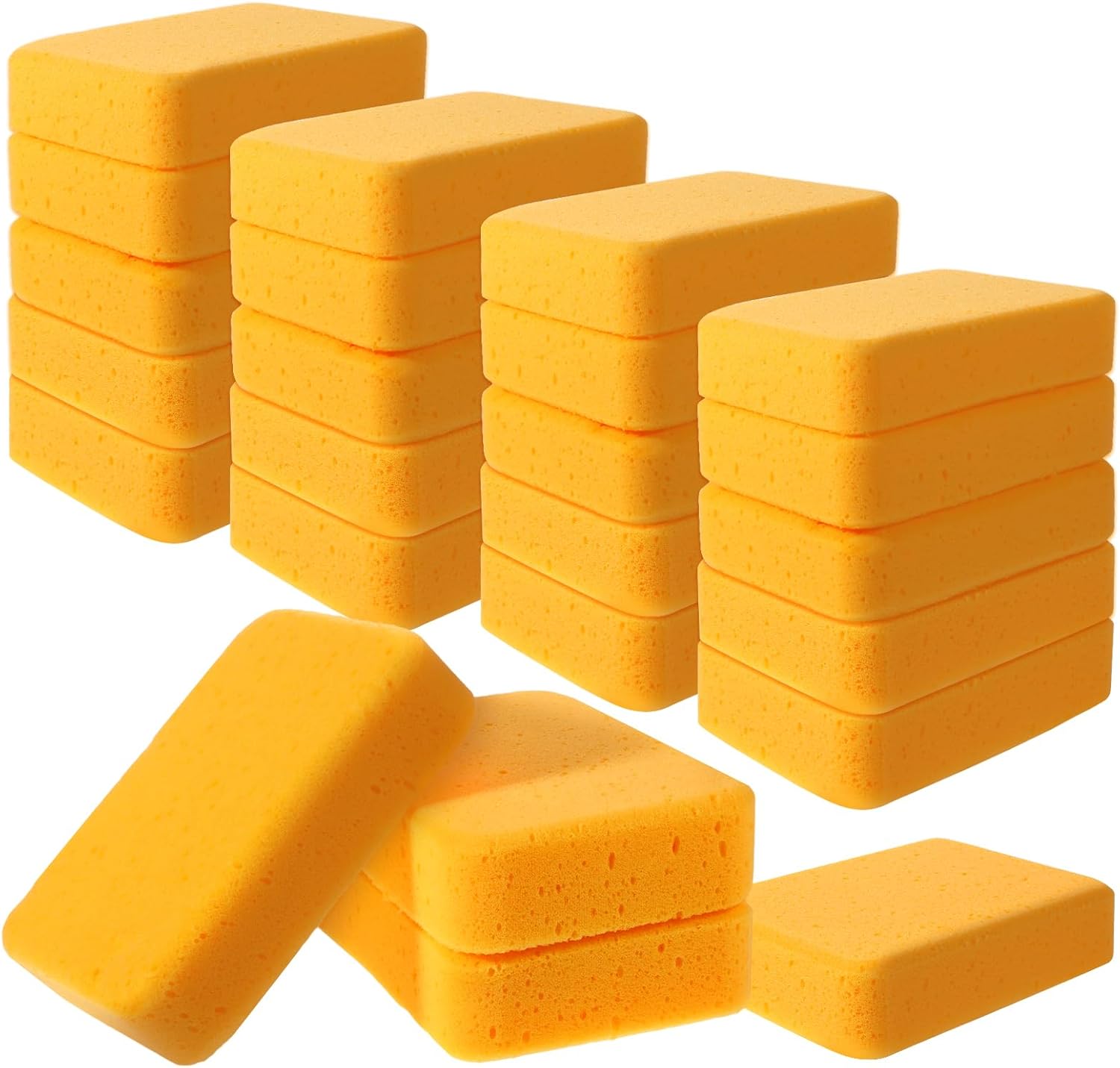 24 Pcs Large Cleaning Sponges Bulk, 7.6 x 5.3 x 1.9 Inch Yellow Reusable Grout Sponge Super Absorbent Non-Scratch Car Wash Sponges for Car, Floors, Windows, Dishes Cleaning