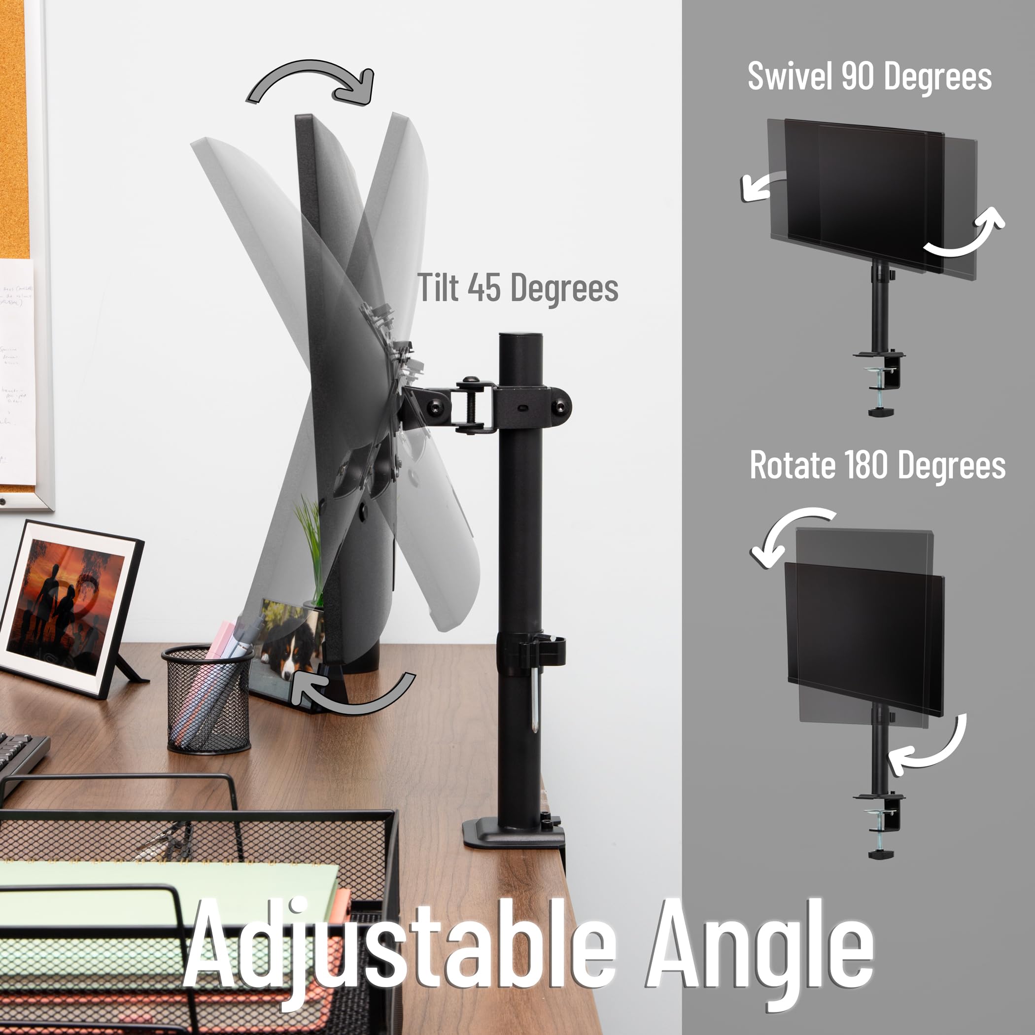Mind Reader Supporto da scrivania per monitor singolo per schermi da 13"-32", VESA 75x75/100x100, rotazione di 180°, orientabile a ±90°, inclinazione ±45°, capacità di carico 8 kg, gestione dei cavi