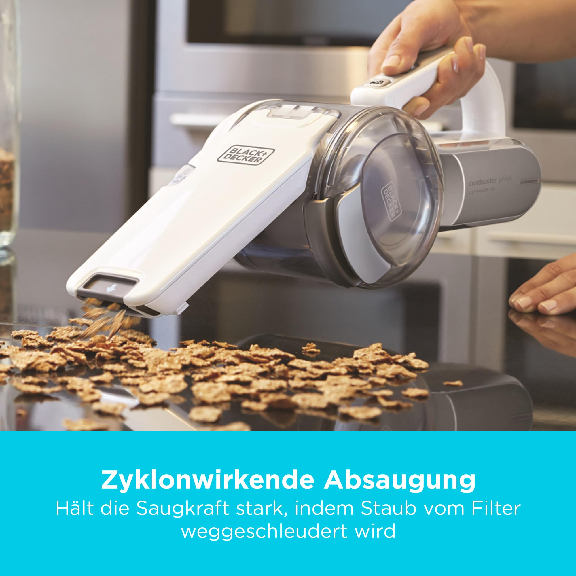 BLACK+DECKER Akku-Handstaubsauger 18V mit schwenkbarem Kopf, 8 Reinigungspositionen, Ladestation und Zubehör, PV1820L-QW