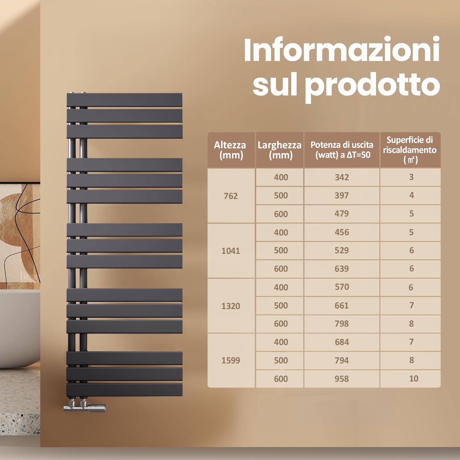 EMKE Scaldasalviette termoarredo, con Attacco Laterale, 1041x500 mm, Radiatore da Bagno, Scaldasalviette per Asciugamani ad Acqua Calda,Porta Asciugamani, Scaldasalviette, Colore Antracite, 555 Watt