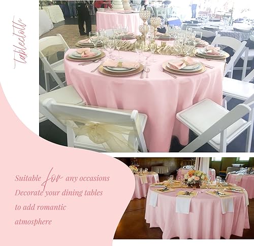 Miniatura 309 de Paquete de 8 manteles redondos blancos de 90 pulgadas, manteles redondos de poliéster lavables para mesa de tela decorativa resistente a